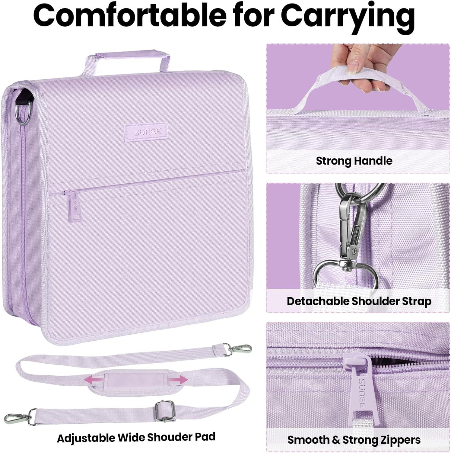 image:imageSUNEE Zipper Binder 3 Ring 3 Inch ORing with Handle and Shoulder Strap 600Sheet Capacity 5Tab Expanding File Folder MultiPockets for Middle School Organizer Binder with Zipper Lavender Purple