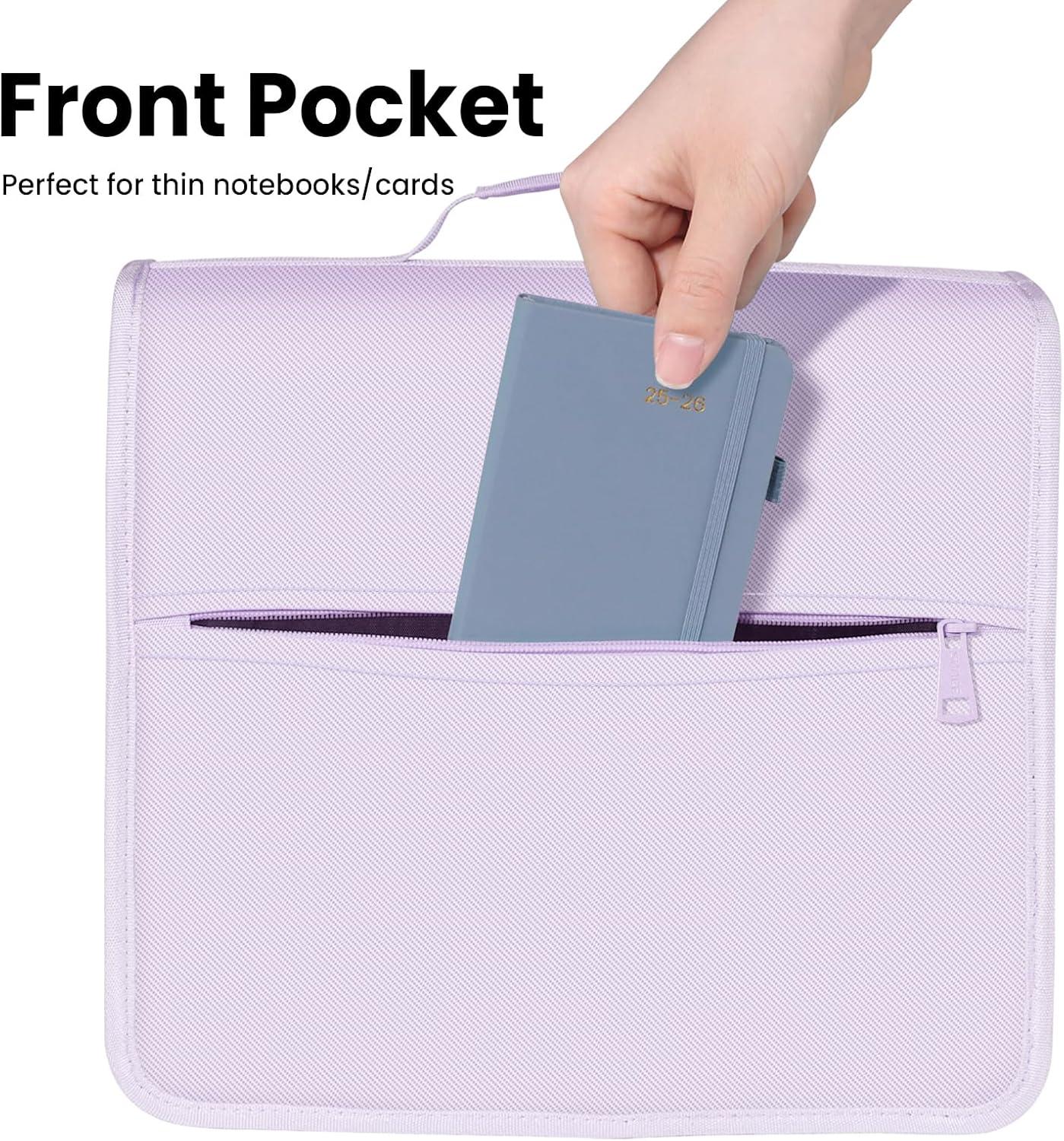 image:imageSUNEE Zipper Binder 3 Ring 3 Inch ORing with Handle and Shoulder Strap 600Sheet Capacity 5Tab Expanding File Folder MultiPockets for Middle School Organizer Binder with Zipper Lavender Purple