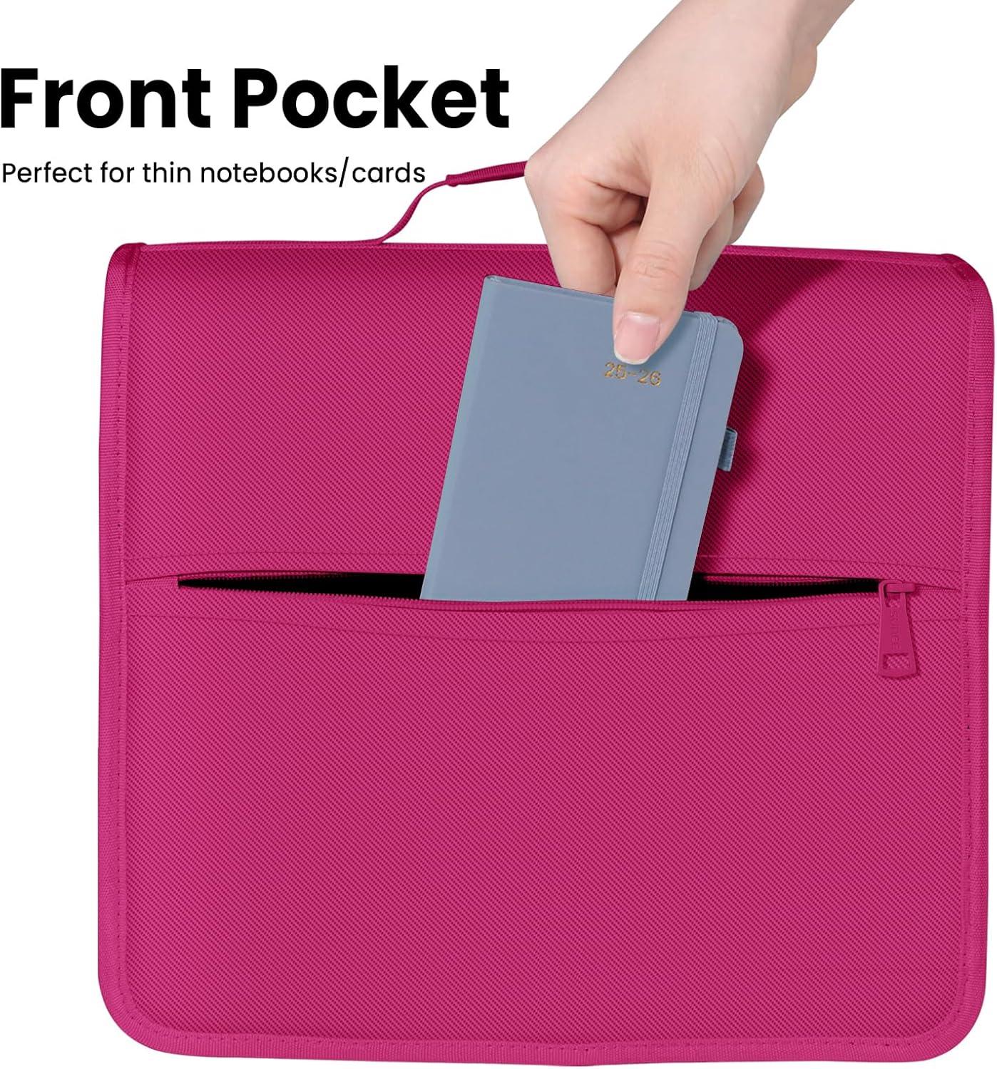 image:imageSUNEE Zipper Binder 3 Ring 3 Inch ORing with Handle and Shoulder Strap 600Sheet Capacity 5Tab Expanding File Folder MultiPockets for Middle School Organizer Binder with Zipper Berry Pink
