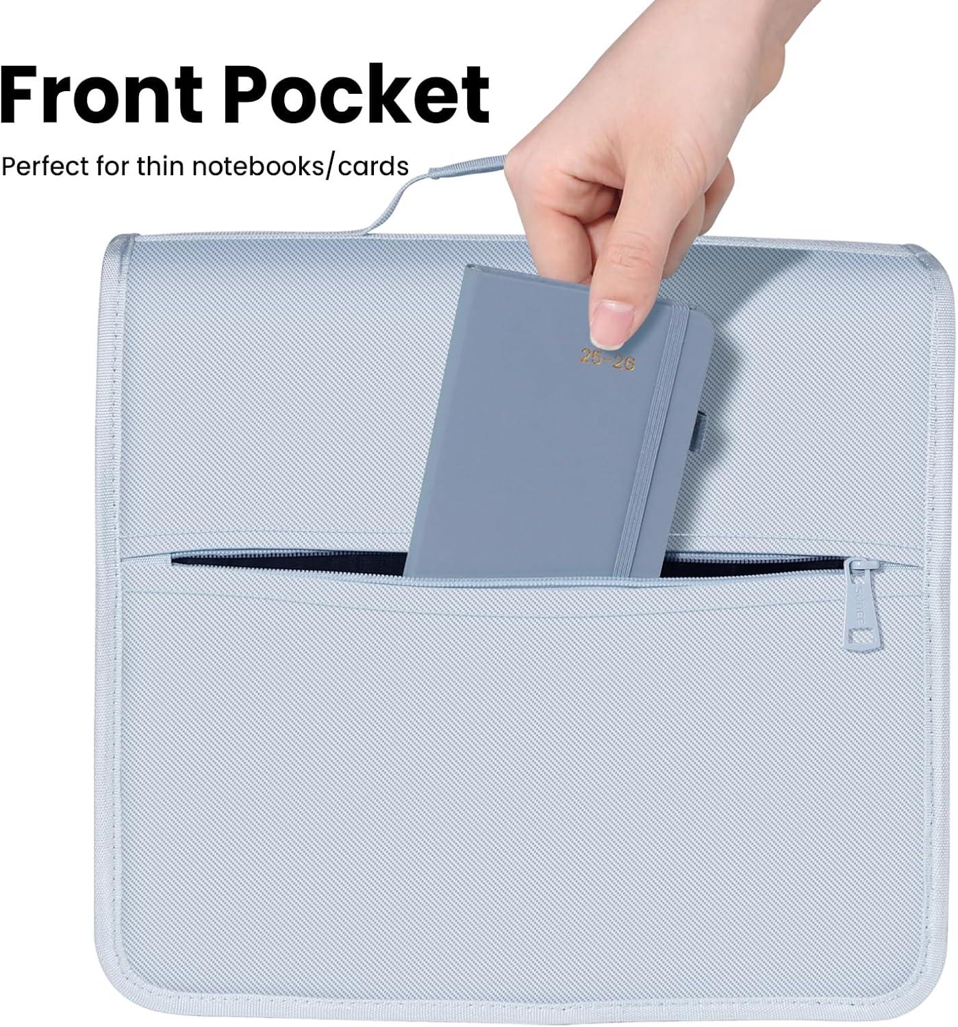 image:imageSUNEE Zipper Binder 3 Ring 3 Inch ORing with Handle and Shoulder Strap 600Sheet Capacity 5Tab Expanding File Folder MultiPockets for Middle School Organizer Binder with Zipper Dusk Blue
