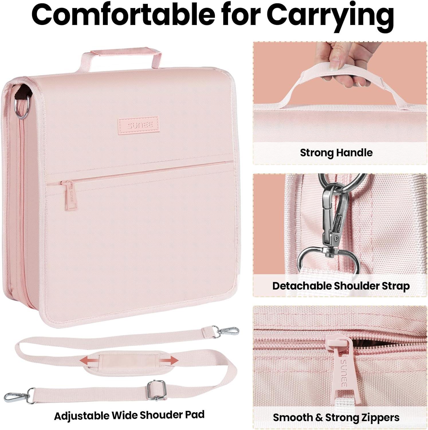image:imageSUNEE Zipper Binder 3 Ring 3 Inch ORing with Handle and Shoulder Strap 600Sheet Capacity 5Tab Expanding File Folder MultiPockets for Middle School Organizer Binder with Zipper Pink Lotus