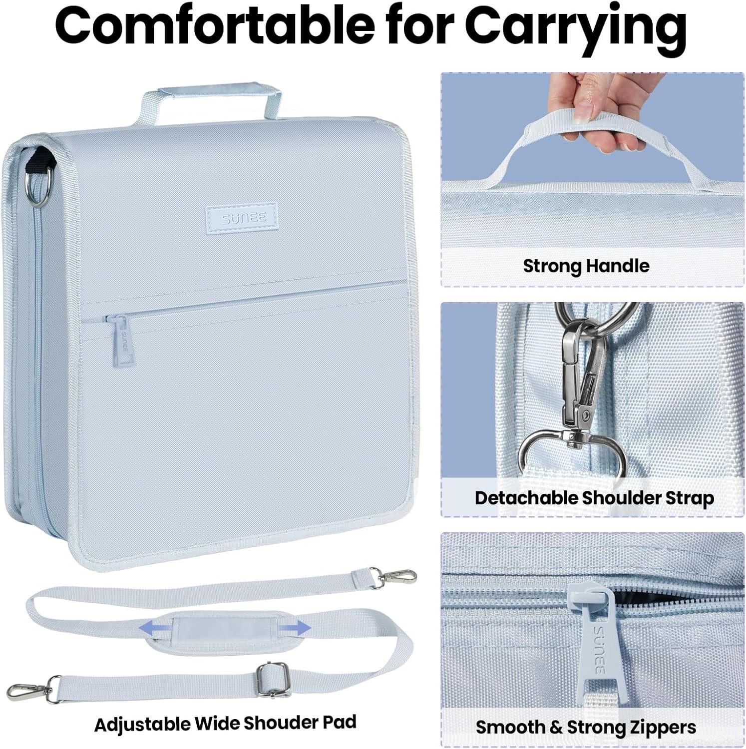 image:imageSUNEE Zipper Binder 3 Ring 3 Inch ORing with Handle and Shoulder Strap 600Sheet Capacity 5Tab Expanding File Folder MultiPockets for Middle School Organizer Binder with Zipper Dusk Blue