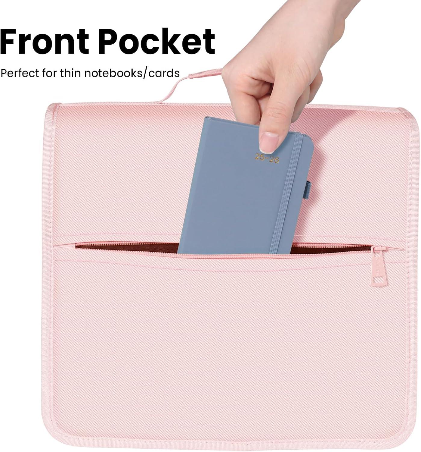 image:imageSUNEE Zipper Binder 3 Ring 3 Inch ORing with Handle and Shoulder Strap 600Sheet Capacity 5Tab Expanding File Folder MultiPockets for Middle School Organizer Binder with Zipper Pink Lotus