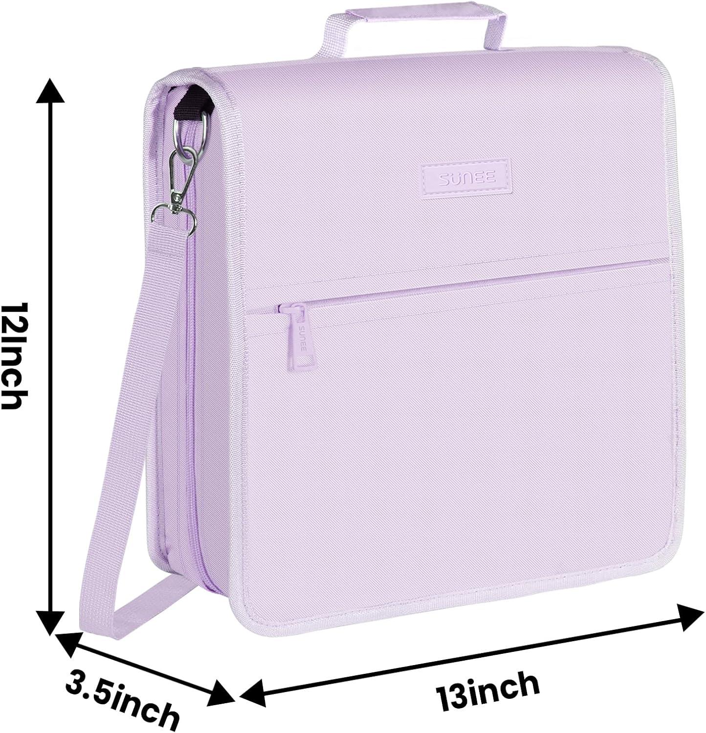 image:imageSUNEE Zipper Binder 3 Ring 3 Inch ORing with Handle and Shoulder Strap 600Sheet Capacity 5Tab Expanding File Folder MultiPockets for Middle School Organizer Binder with Zipper Lavender Purple
