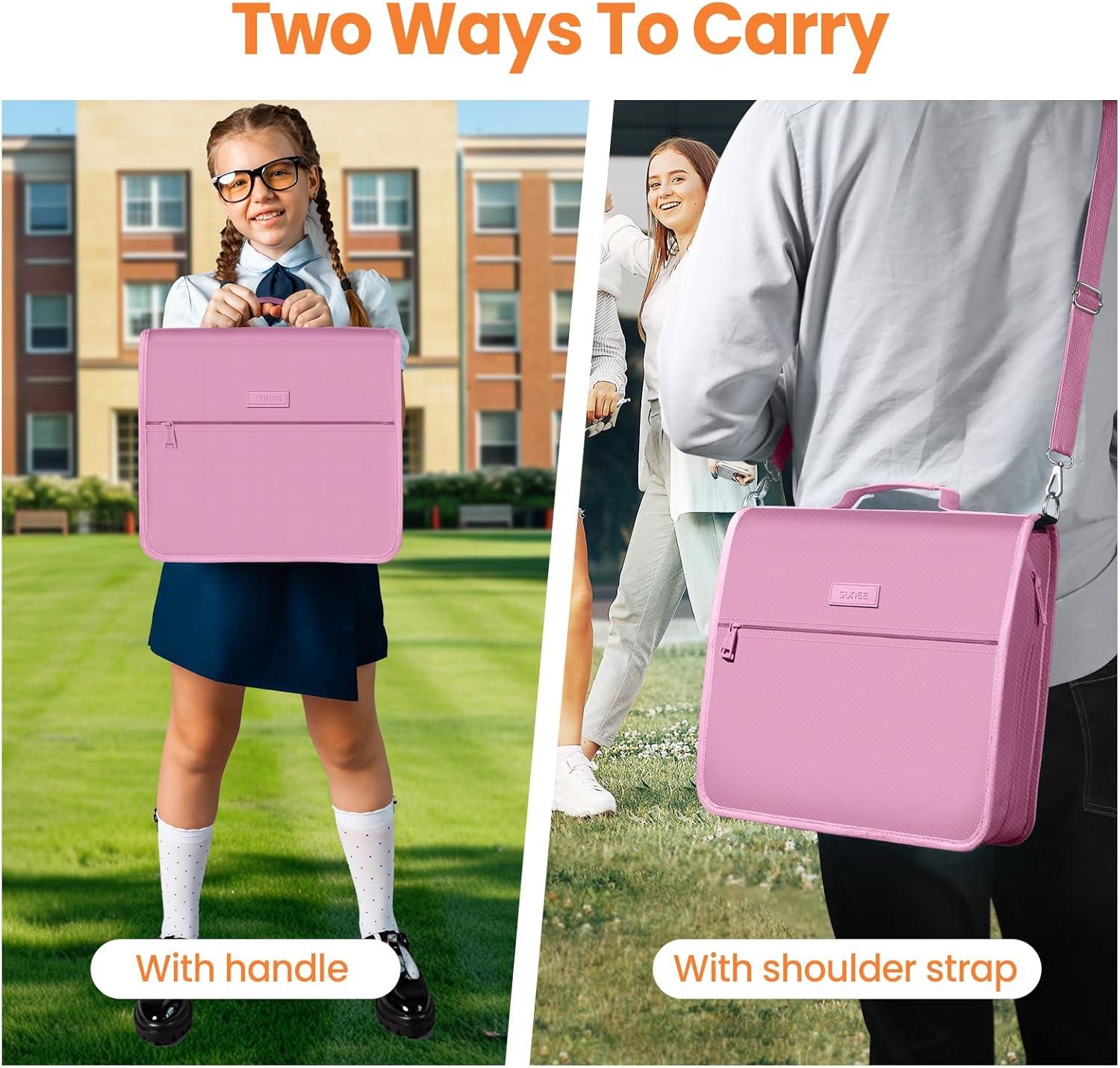 image:imageSUNEE Zipper Binder 3 Ring 3 Inch ORing with Handle and Shoulder Strap 600Sheet Capacity 5Tab Expanding File Folder MultiPockets for Middle School Organizer Binder with Zipper Grape Purple