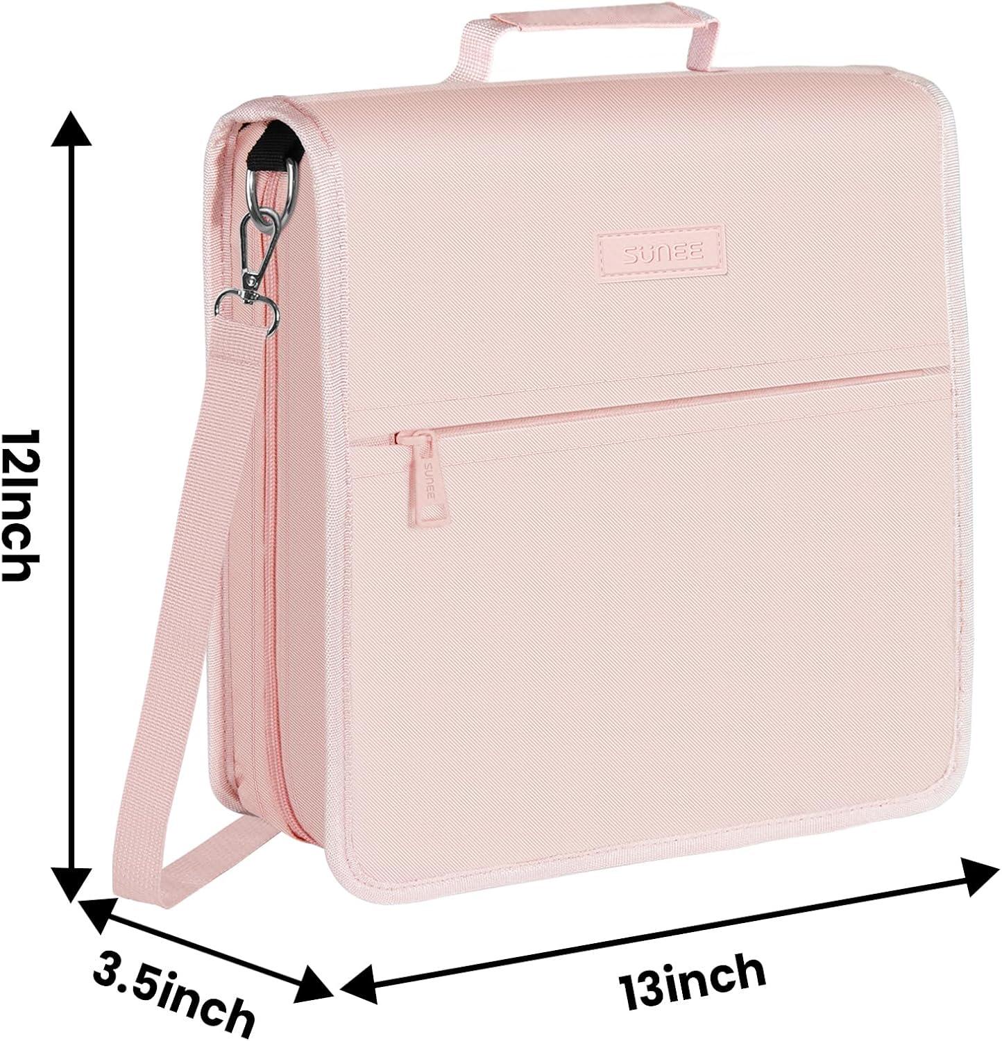 image:imageSUNEE Zipper Binder 3 Ring 3 Inch ORing with Handle and Shoulder Strap 600Sheet Capacity 5Tab Expanding File Folder MultiPockets for Middle School Organizer Binder with Zipper Pink Lotus