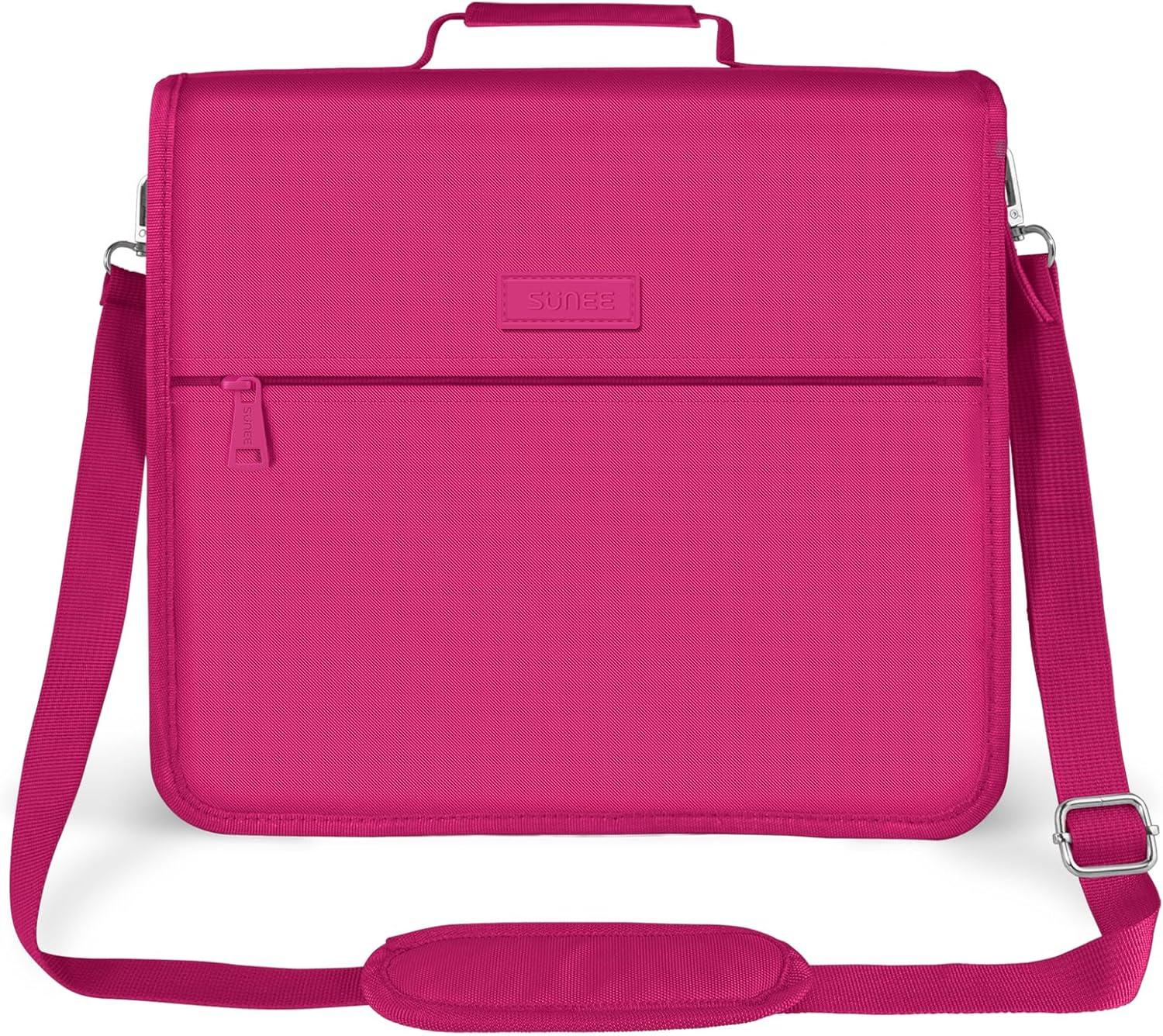 image:imageSUNEE Zipper Binder 3 Ring 3 Inch ORing with Handle and Shoulder Strap 600Sheet Capacity 5Tab Expanding File Folder MultiPockets for Middle School Organizer Binder with Zipper Berry Pink