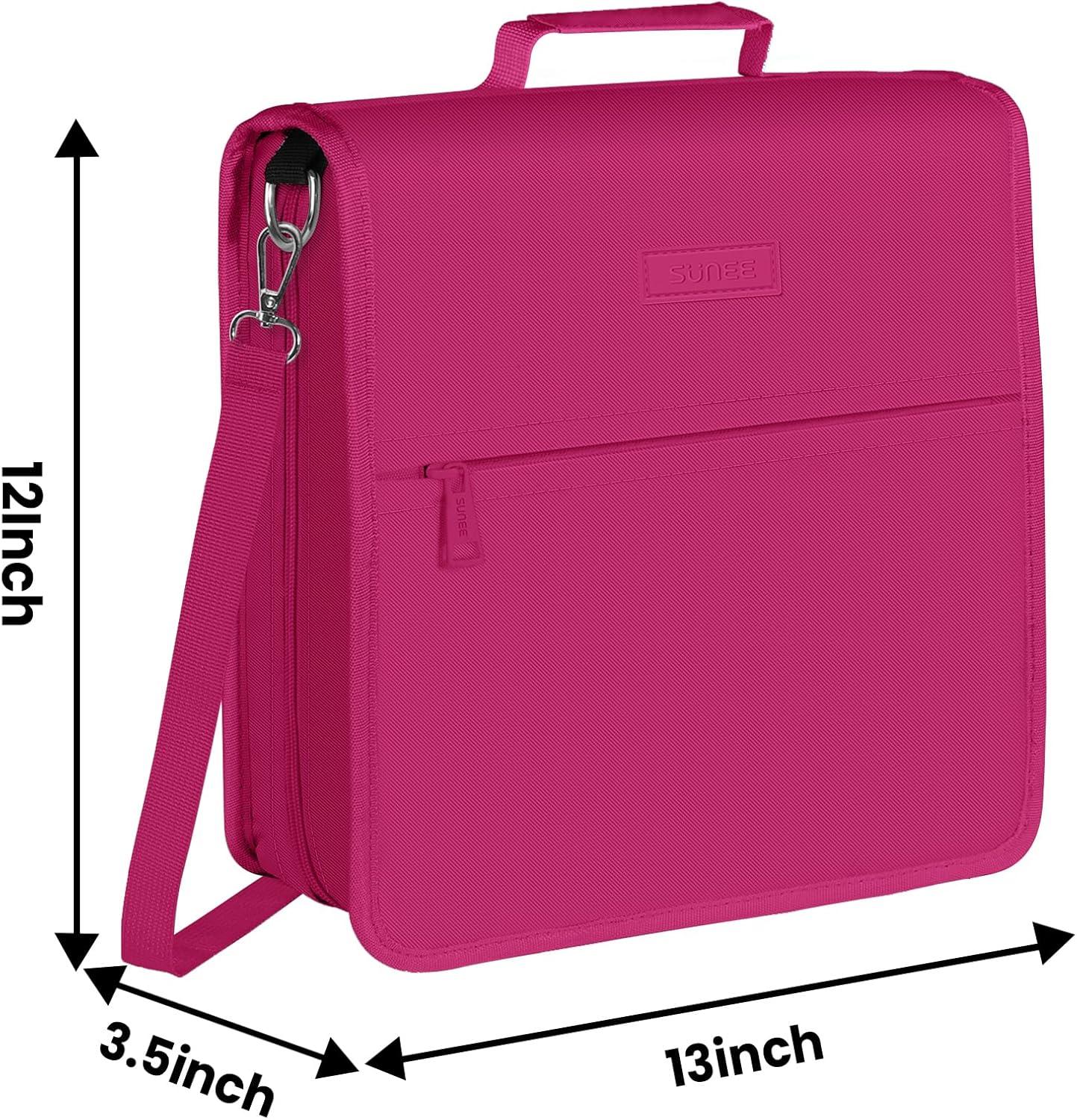 image:imageSUNEE Zipper Binder 3 Ring 3 Inch ORing with Handle and Shoulder Strap 600Sheet Capacity 5Tab Expanding File Folder MultiPockets for Middle School Organizer Binder with Zipper Berry Pink