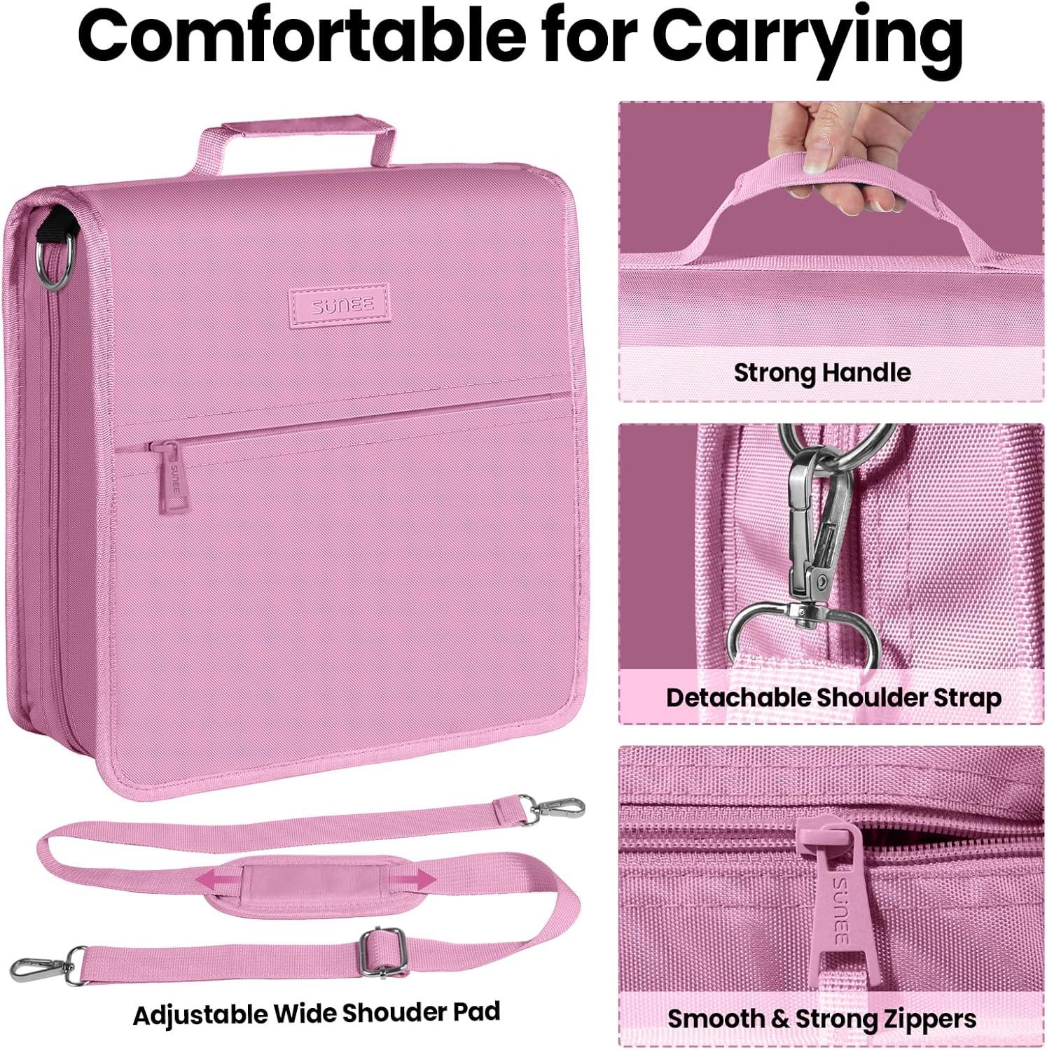 image:imageSUNEE Zipper Binder 3 Ring 3 Inch ORing with Handle and Shoulder Strap 600Sheet Capacity 5Tab Expanding File Folder MultiPockets for Middle School Organizer Binder with Zipper Grape Purple