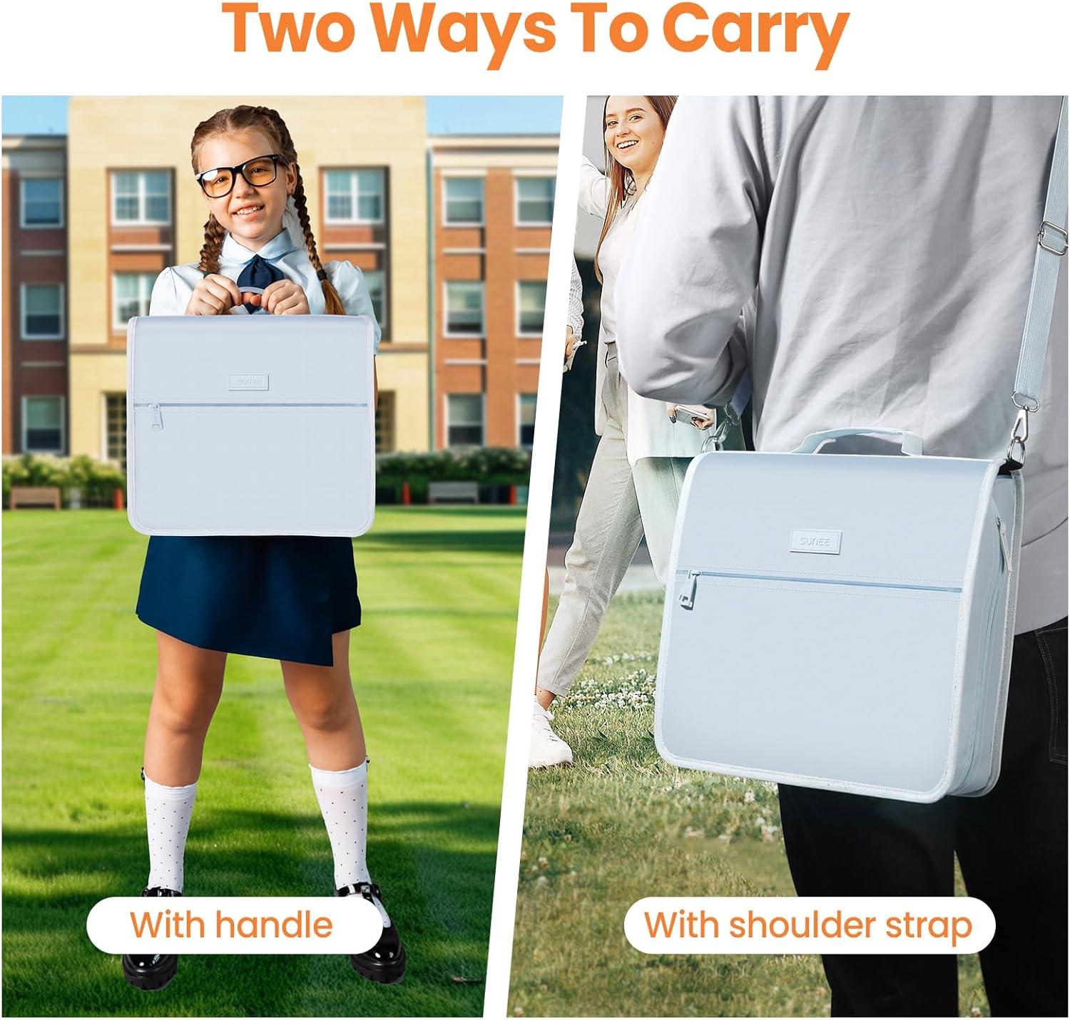 image:imageSUNEE Zipper Binder 3 Ring 3 Inch ORing with Handle and Shoulder Strap 600Sheet Capacity 5Tab Expanding File Folder MultiPockets for Middle School Organizer Binder with Zipper Dusk Blue