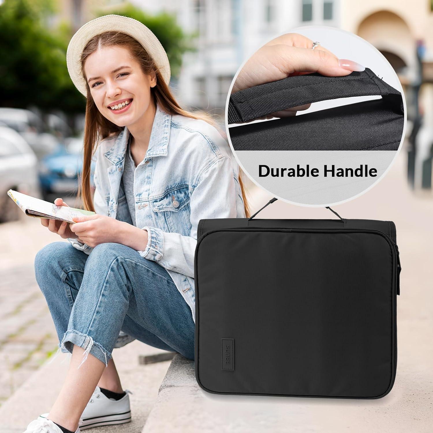 image:imageSUNEE Zipper Binder Bag with Handle 2Inch 3Ring ORing 500Sheet Capacity Includes Zip Pocket 5Tab Expanding File Folder MultiPocket Organizer Binder for Middle School Black