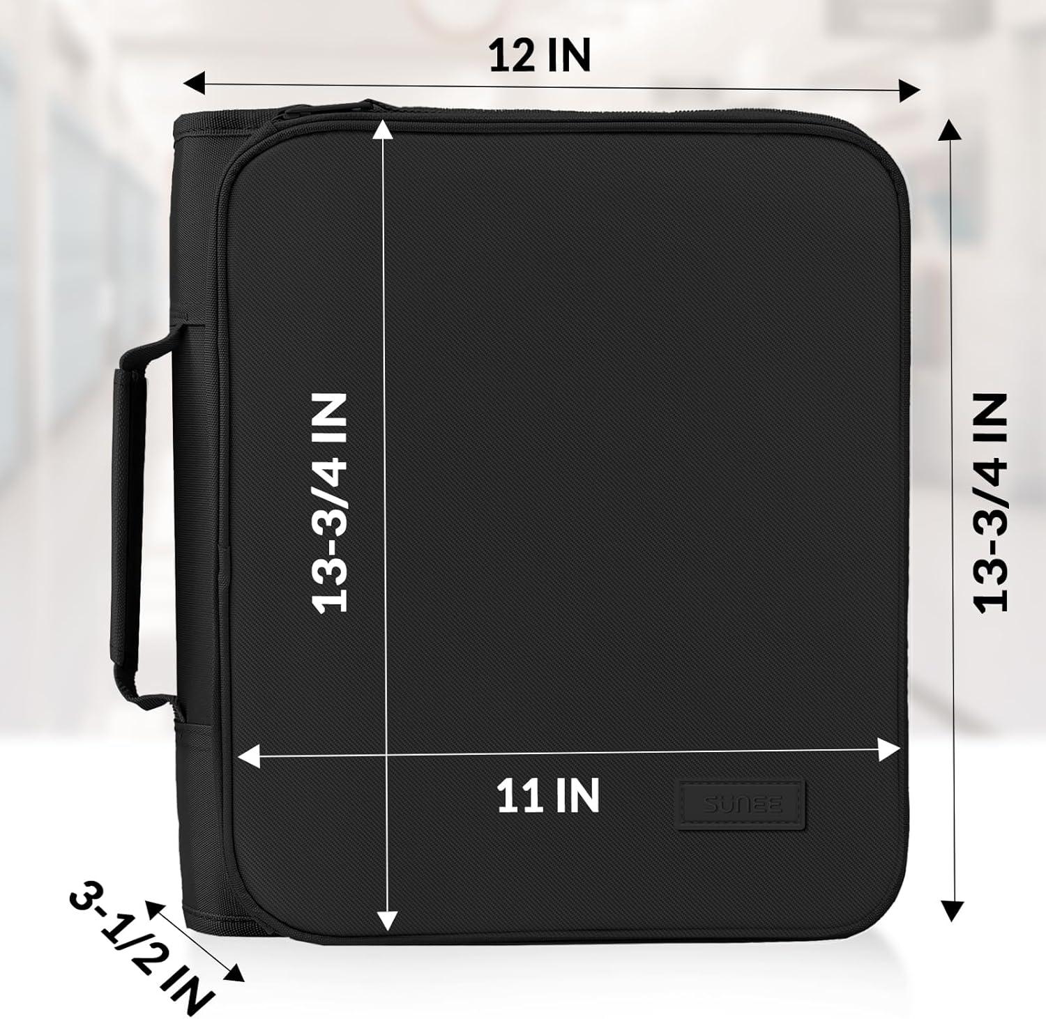 image:imageSUNEE Zipper Binder Bag with Handle 2Inch 3Ring ORing 500Sheet Capacity Includes Zip Pocket 5Tab Expanding File Folder MultiPocket Organizer Binder for Middle School Black