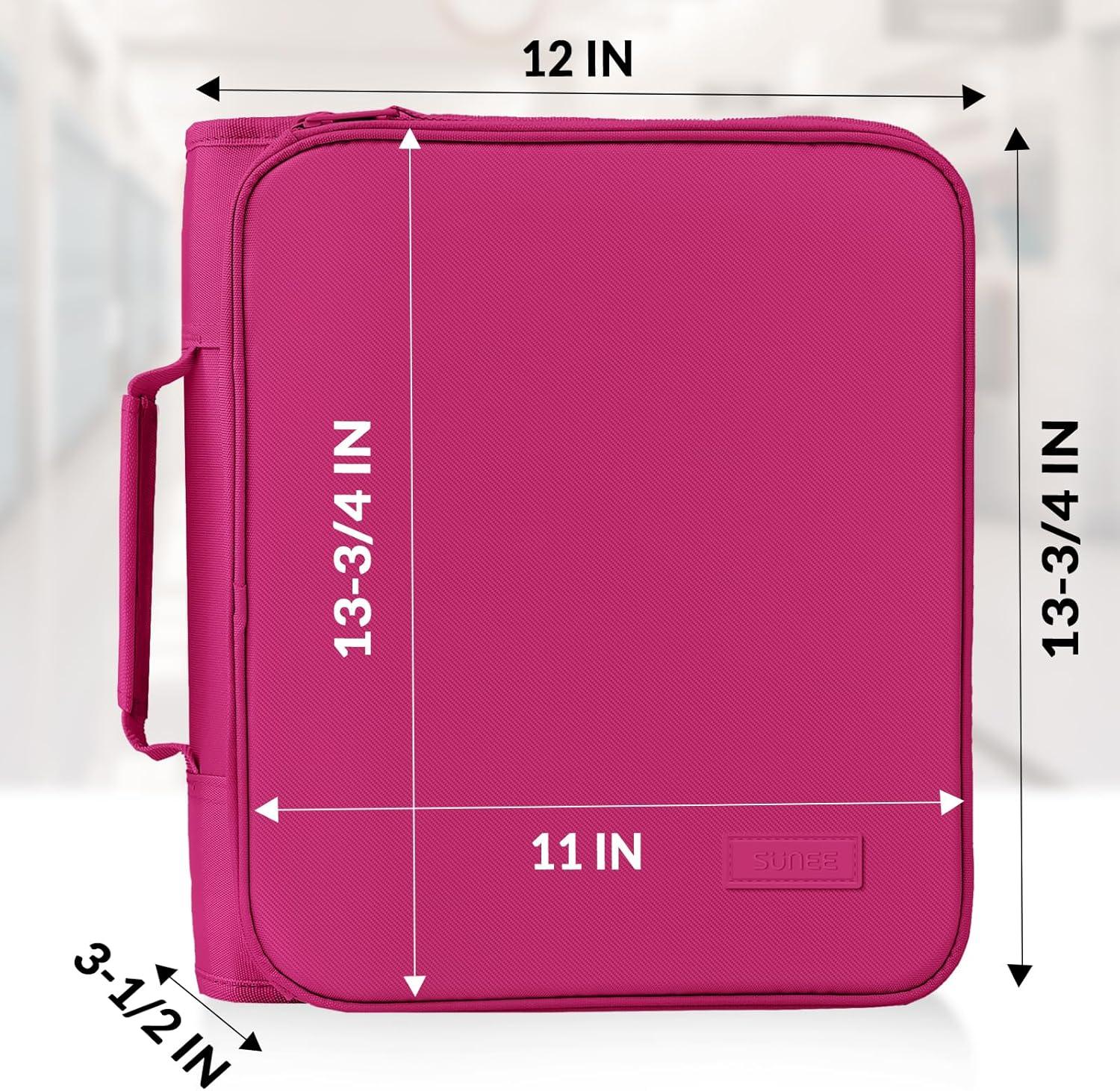 image:imageSUNEE Zipper Binder Bag with Handle 2Inch 3Ring ORing 5Tab Expanding File Folder MultiPocket Organizer Binder for Middle School Berry Pink