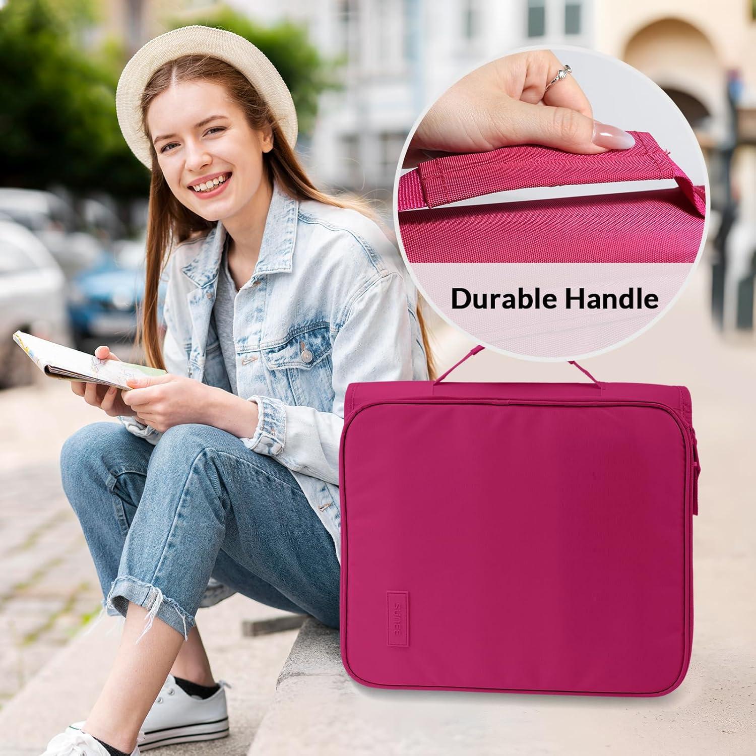 image:imageSUNEE Zipper Binder Bag with Handle 2Inch 3Ring ORing 5Tab Expanding File Folder MultiPocket Organizer Binder for Middle School Berry Pink