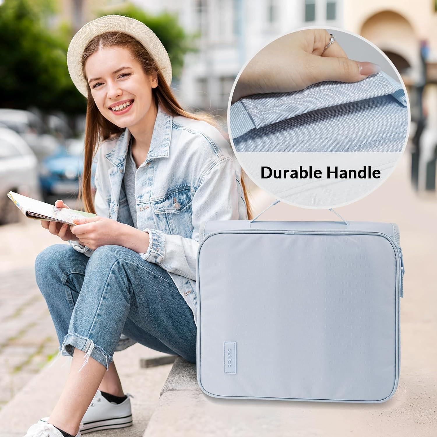 image:imageSUNEE Zipper Binder Bag with Handle 2Inch 3Ring ORing 5Tab Expanding File Folder MultiPocket Organizer Binder for Middle School Dusk Blue