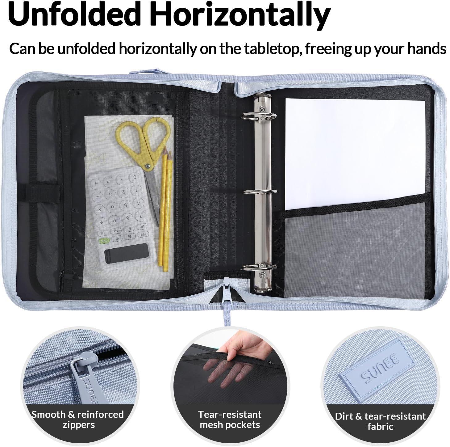 image:imageSUNEE Zipper Binder Bag with Handle 2Inch 3Ring ORing 5Tab Expanding File Folder MultiPocket Organizer Binder for Middle School Dusk Blue