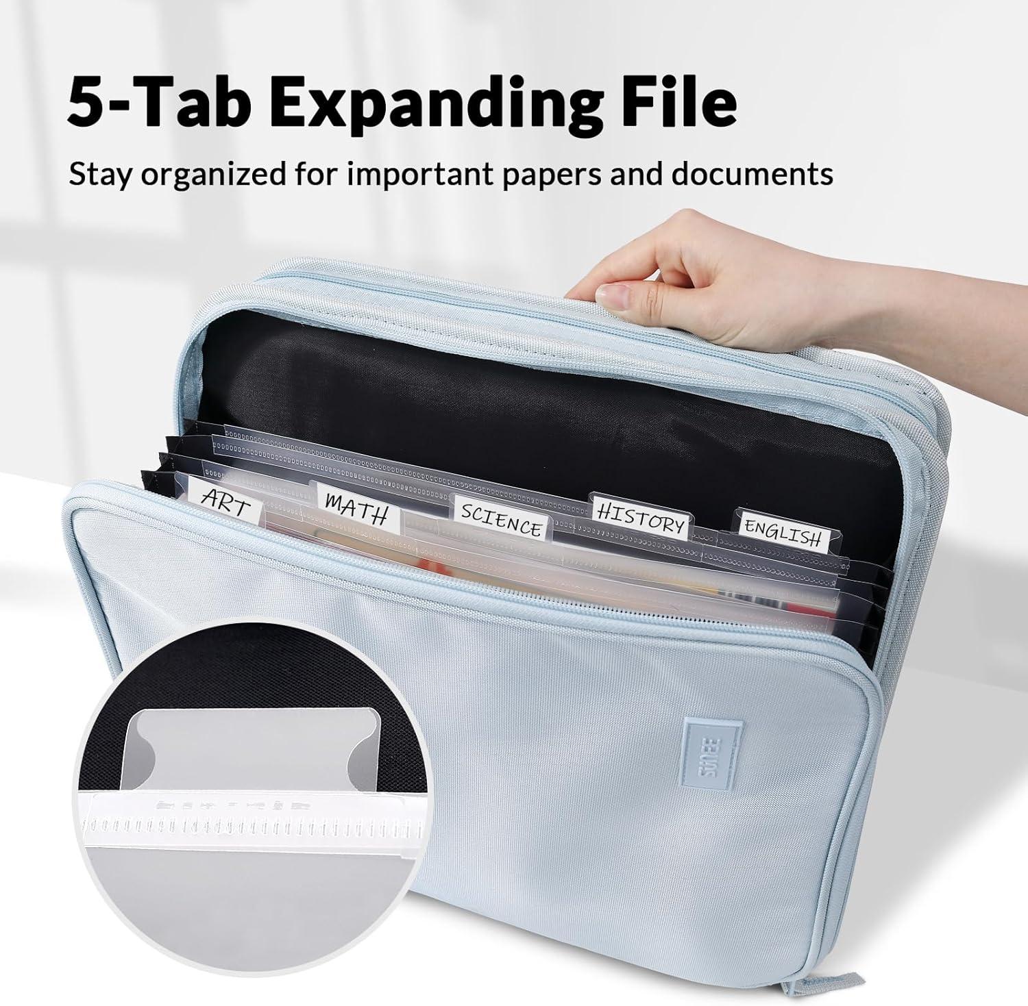 image:imageSUNEE Zipper Binder Bag with Handle 2Inch 3Ring ORing 5Tab Expanding File Folder MultiPocket Organizer Binder for Middle School Dusk Blue