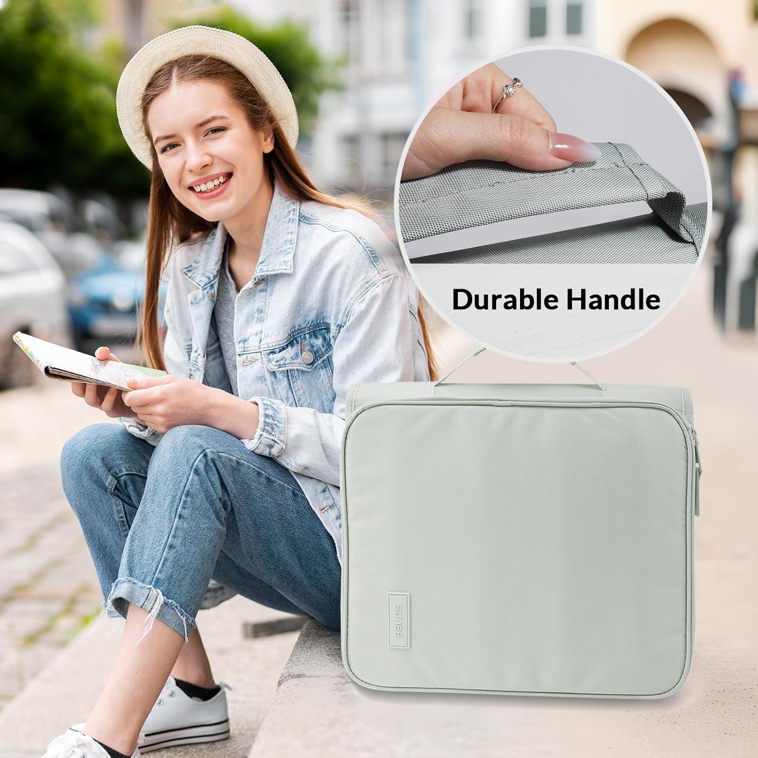 image:imageSUNEE Zipper Binder Bag with Handle 2Inch 3Ring ORing 5Tab Expanding File Folder MultiPocket Organizer Binder for Middle School Sage Green