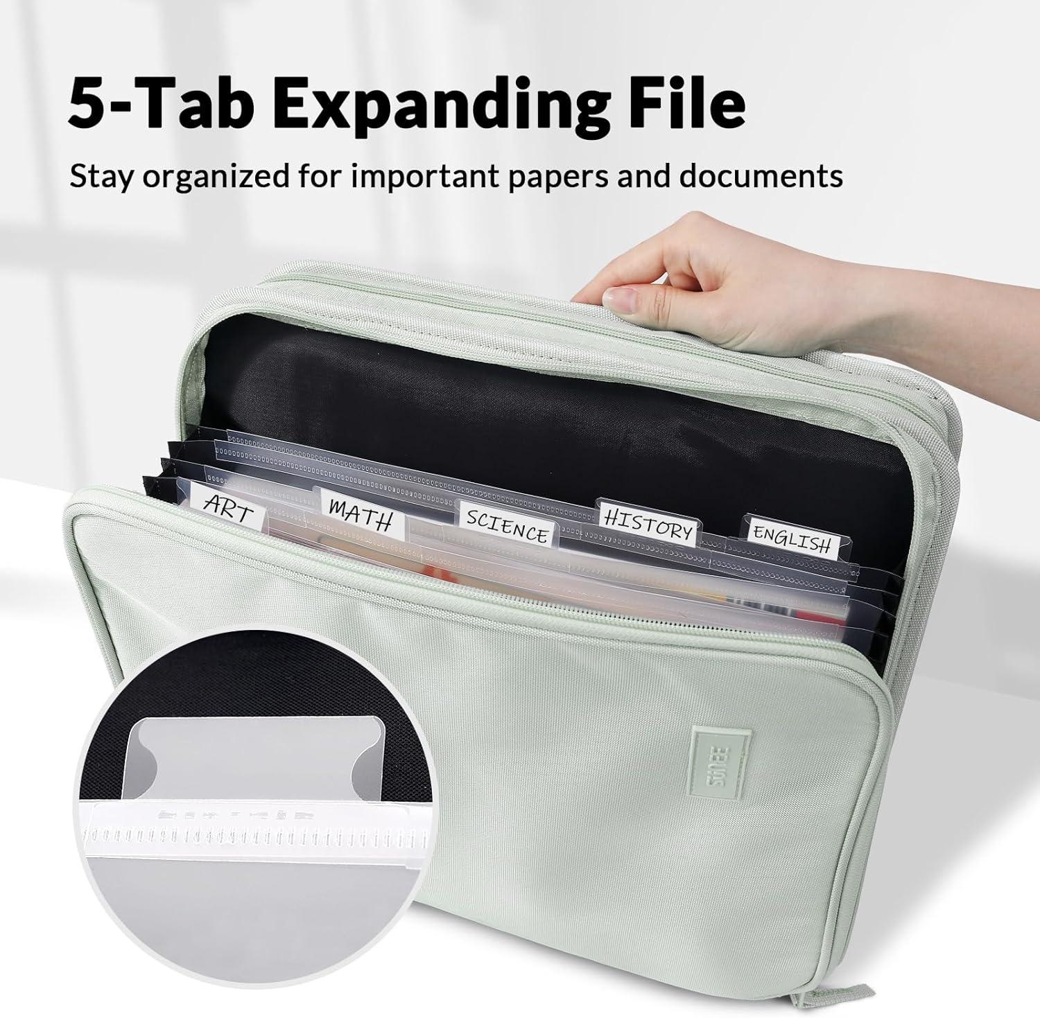 image:imageSUNEE Zipper Binder Bag with Handle 2Inch 3Ring ORing 5Tab Expanding File Folder MultiPocket Organizer Binder for Middle School Sage Green