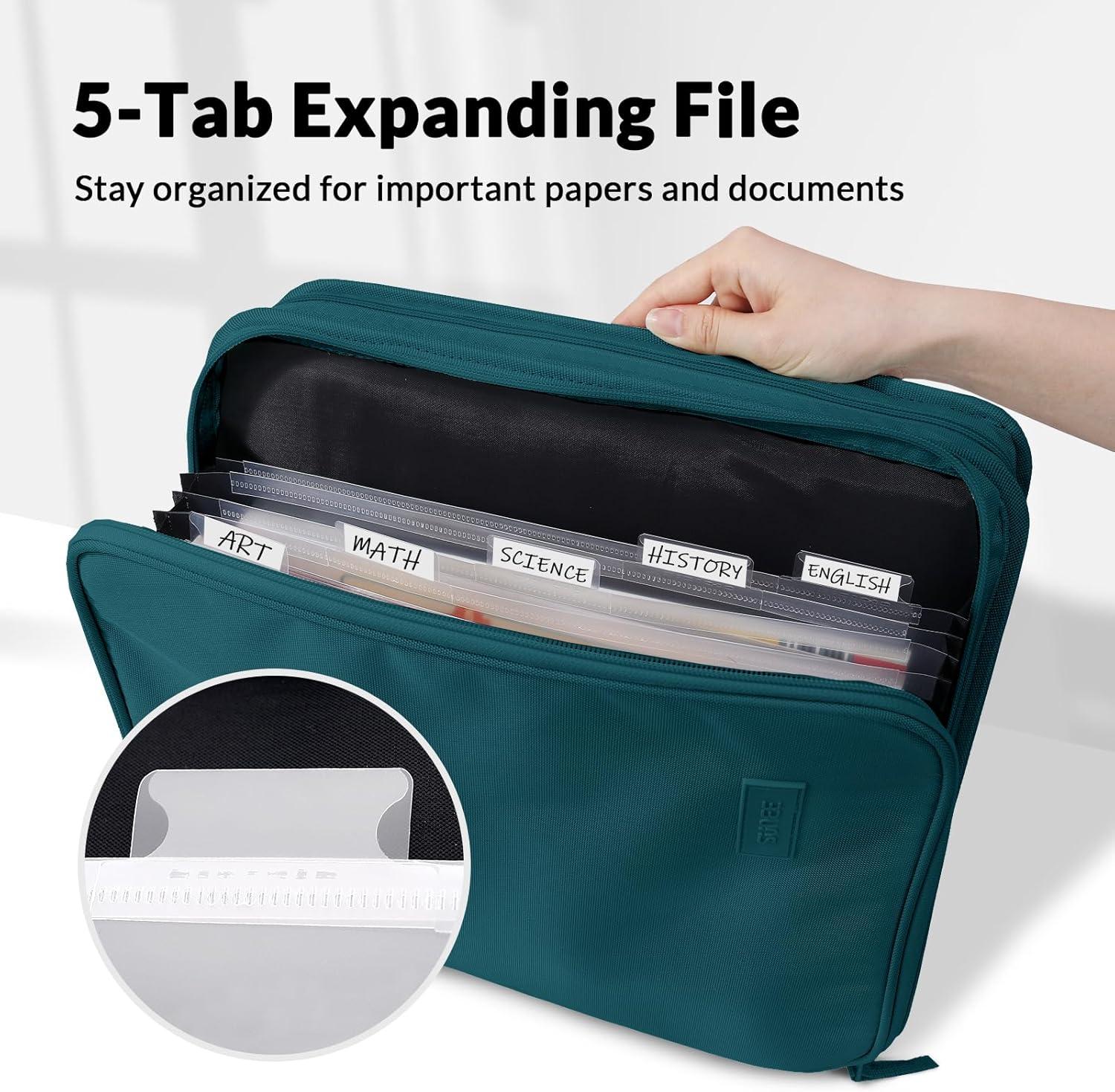 image:imageSUNEE Zippered Binder Bag with Handle 2Inch 3Ring ORing 500Sheet Capacity Includes Zip Pocket 5Tab Expanding File Folder MultiPocket Organizer Binder for Middle School Deep TealGreen