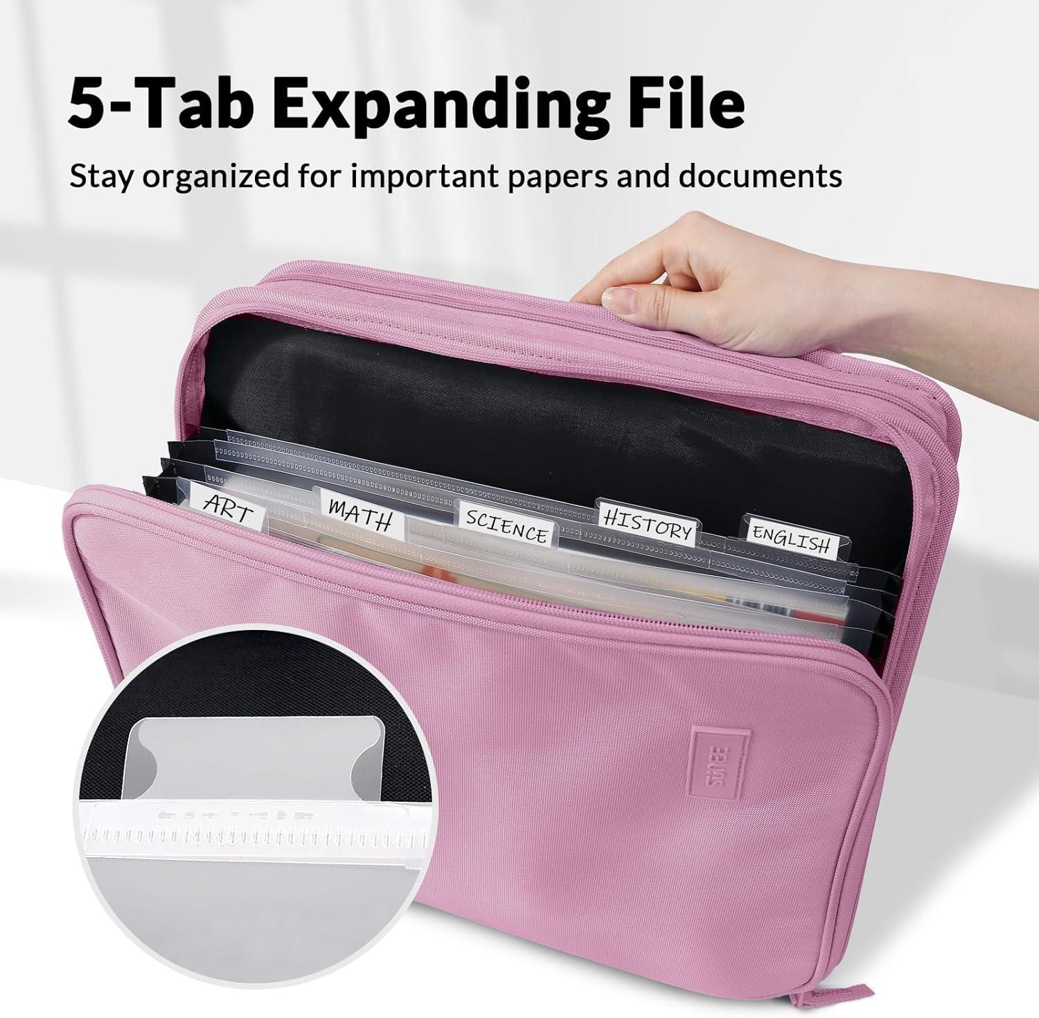 image:imageSUNEE Zippered Binder Bag with Handle 2Inch 3Ring ORing 500Sheet Capacity Includes Zip Pocket 5Tab Expanding File Folder MultiPocket Organizer Binder for Middle School Grape Purple