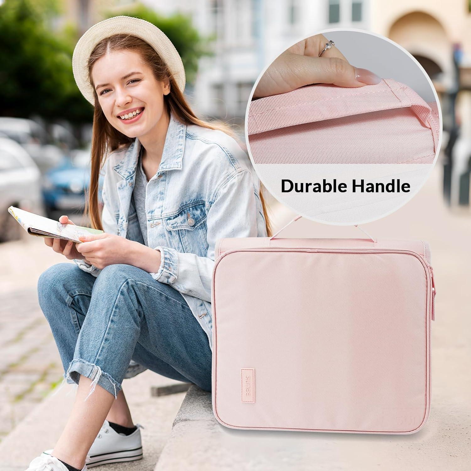 image:imageSUNEE Zippered Binder Bag with Handle 2Inch 3Ring ORing 500Sheet Capacity Includes Zip Pocket 5Tab Expanding File Folder MultiPocket Organizer Binder for Middle School Pink Lotus