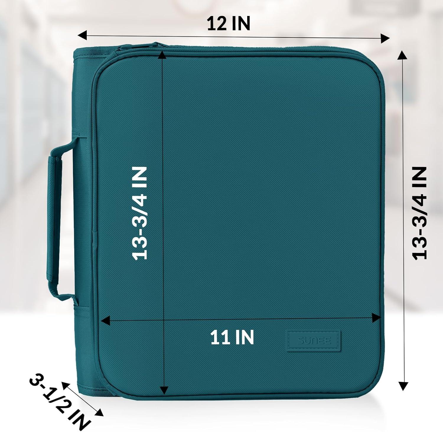 image:imageSUNEE Zippered Binder Bag with Handle 2Inch 3Ring ORing 500Sheet Capacity Includes Zip Pocket 5Tab Expanding File Folder MultiPocket Organizer Binder for Middle School Deep TealGreen