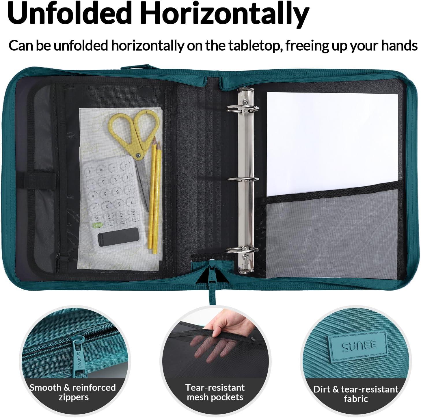 image:imageSUNEE Zippered Binder Bag with Handle 2Inch 3Ring ORing 500Sheet Capacity Includes Zip Pocket 5Tab Expanding File Folder MultiPocket Organizer Binder for Middle School Deep TealGreen