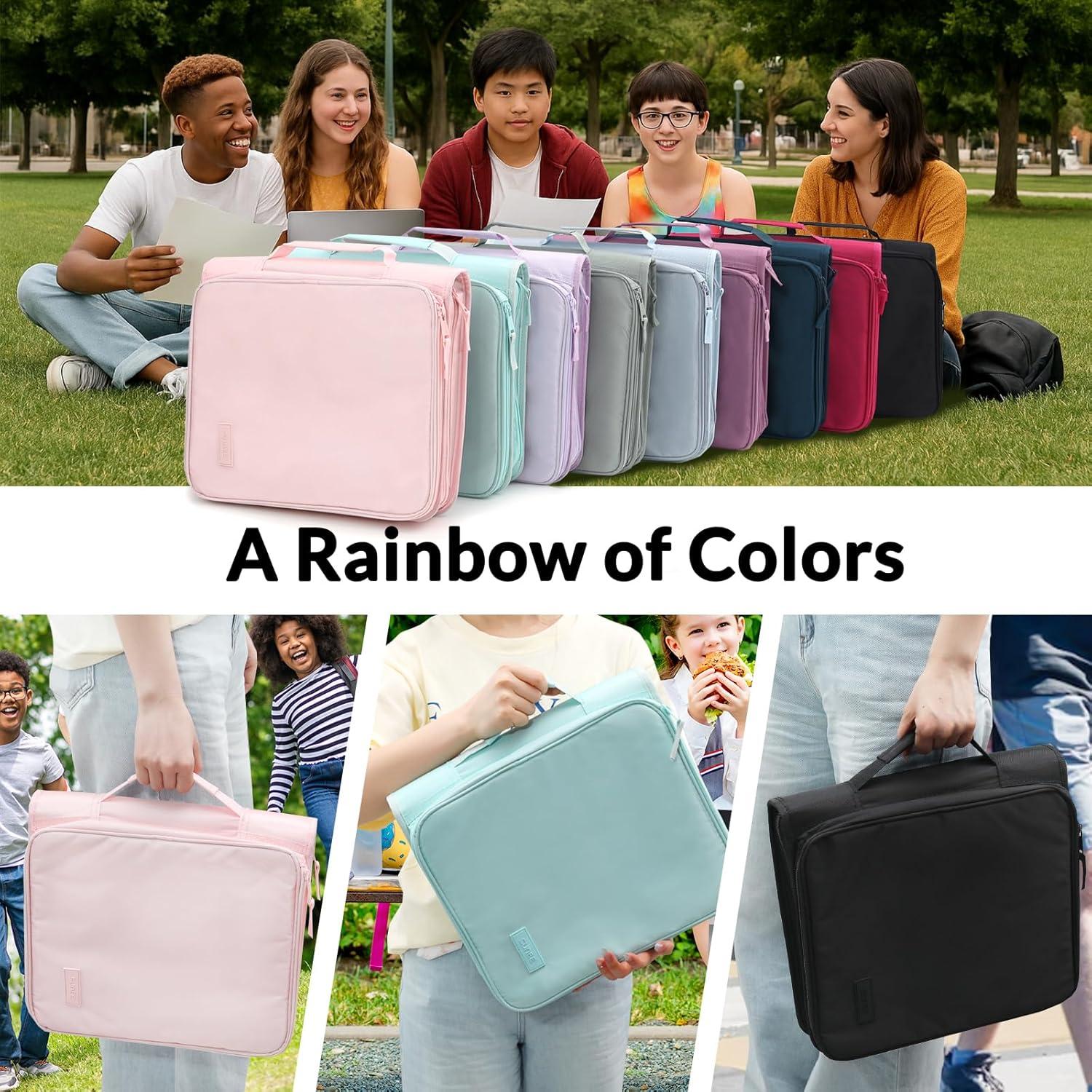 image:imageSUNEE Zippered Binder Bag with Handle 2Inch 3Ring ORing 500Sheet Capacity Includes Zip Pocket 5Tab Expanding File Folder MultiPocket Organizer Binder for Middle School Deep TealGreen