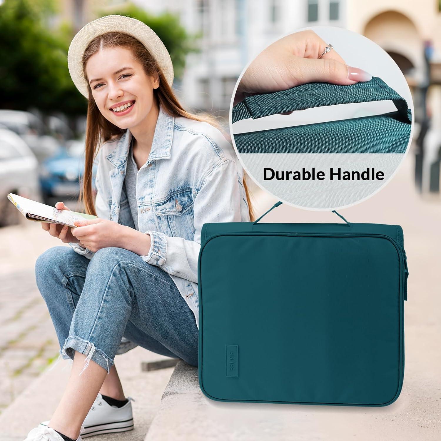 image:imageSUNEE Zippered Binder Bag with Handle 2Inch 3Ring ORing 500Sheet Capacity Includes Zip Pocket 5Tab Expanding File Folder MultiPocket Organizer Binder for Middle School Deep TealGreen