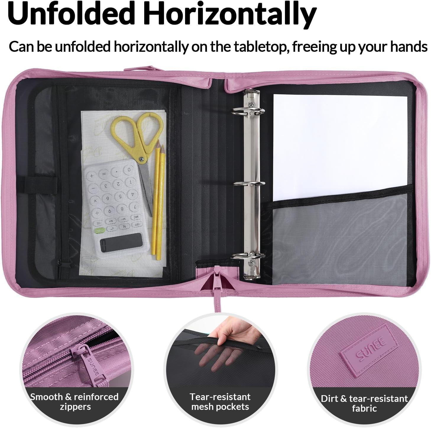image:imageSUNEE Zippered Binder Bag with Handle 2Inch 3Ring ORing 500Sheet Capacity Includes Zip Pocket 5Tab Expanding File Folder MultiPocket Organizer Binder for Middle School Grape Purple