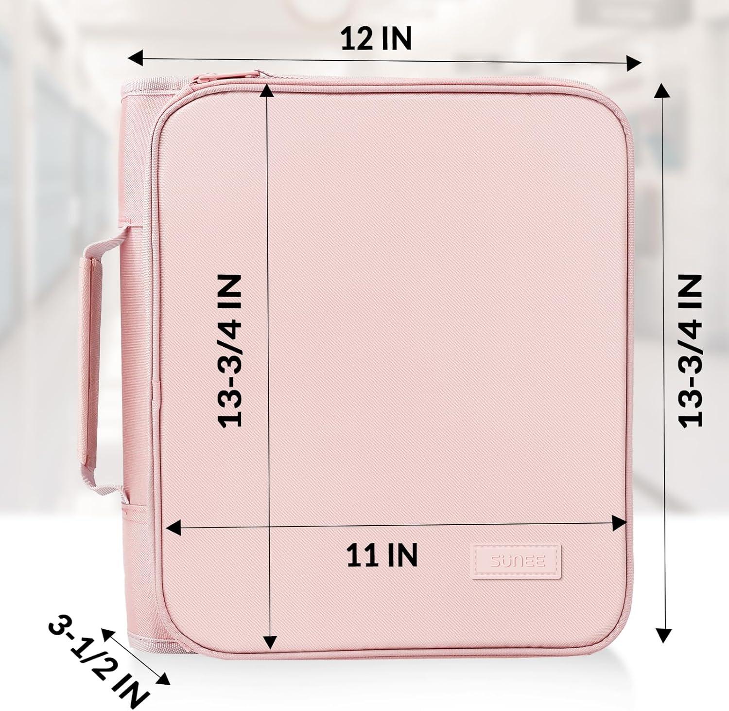 image:imageSUNEE Zippered Binder Bag with Handle 2Inch 3Ring ORing 500Sheet Capacity Includes Zip Pocket 5Tab Expanding File Folder MultiPocket Organizer Binder for Middle School Pink Lotus