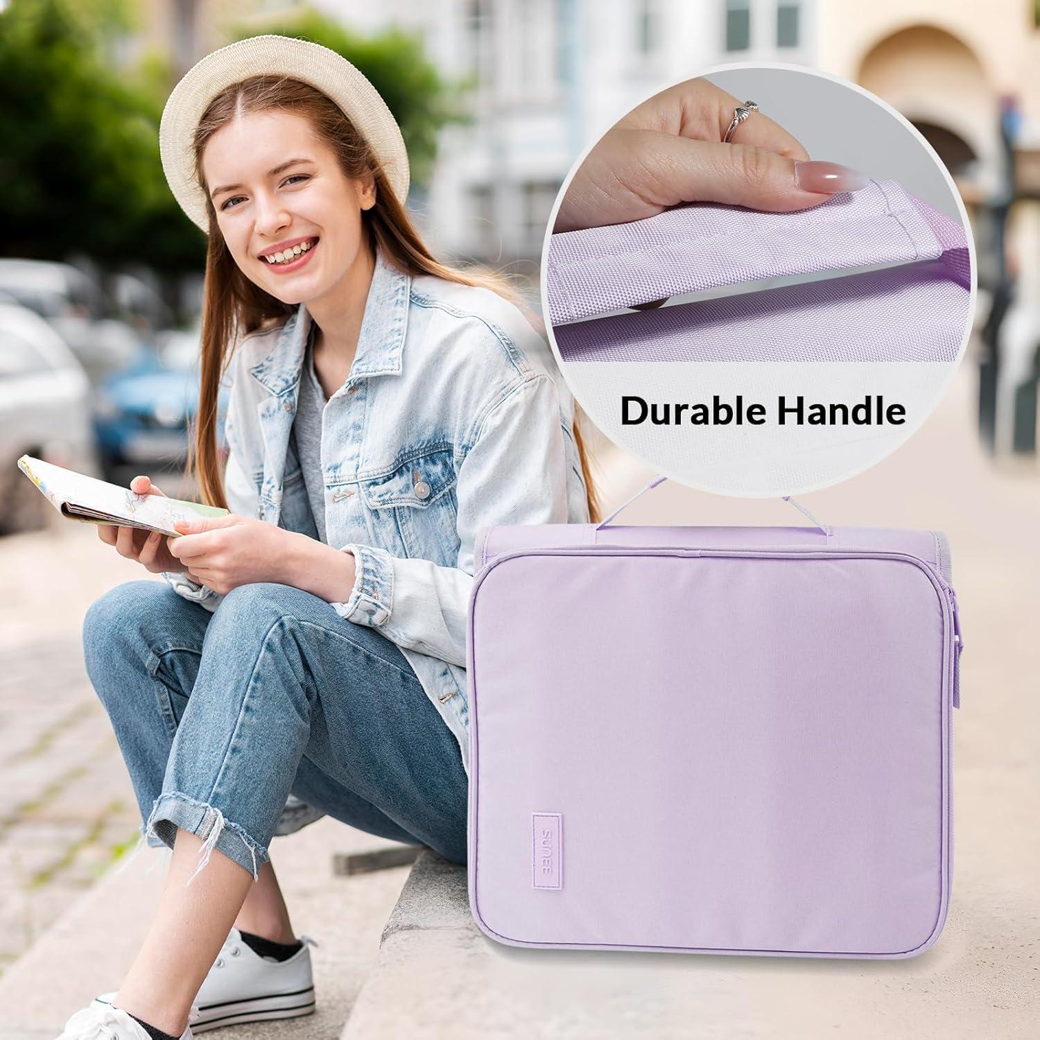 image:imageSUNEE Zippered Binder Bag with Handle 2Inch 3Ring ORing 5Tab Expanding File Folder MultiPocket Organizer Binder for Middle School Lavender Purple