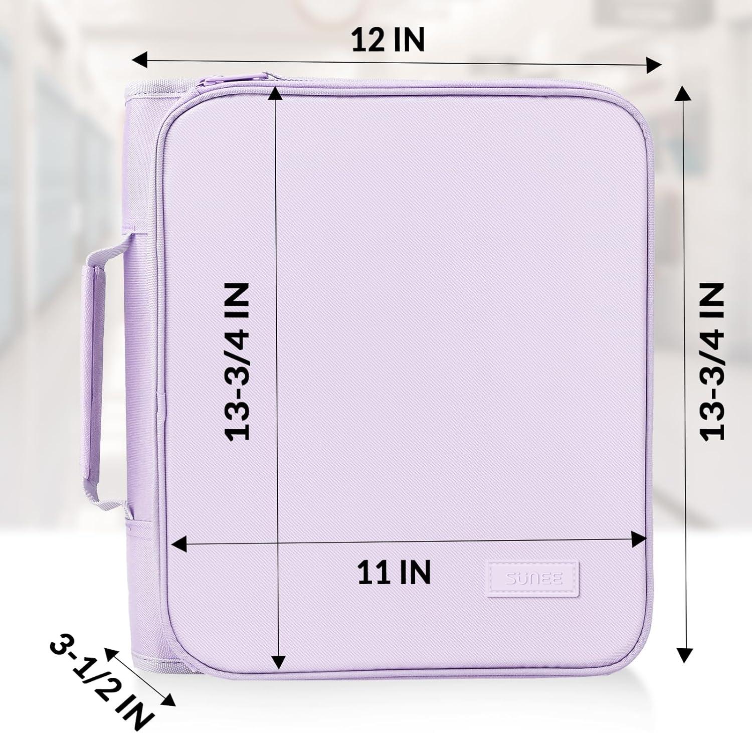 image:imageSUNEE Zippered Binder Bag with Handle 2Inch 3Ring ORing 5Tab Expanding File Folder MultiPocket Organizer Binder for Middle School Lavender Purple