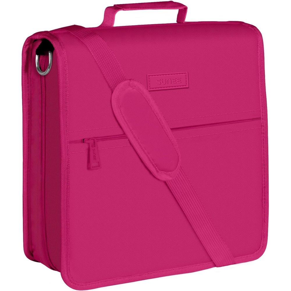 image:imageSUNEE Zipper Binder 3 Ring 3 Inch ORing with Handle and Shoulder Strap 600Sheet Capacity 5Tab Expanding File Folder MultiPockets for Middle School Organizer Binder with Zipper Berry Pink