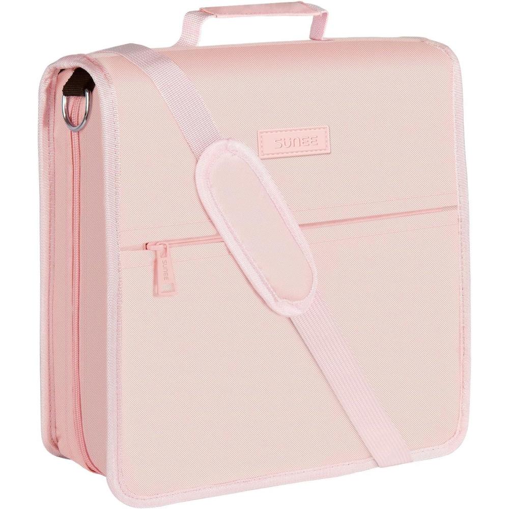 image:imageSUNEE Zipper Binder 3 Ring 3 Inch ORing with Handle and Shoulder Strap 600Sheet Capacity 5Tab Expanding File Folder MultiPockets for Middle School Organizer Binder with Zipper Pink Lotus
