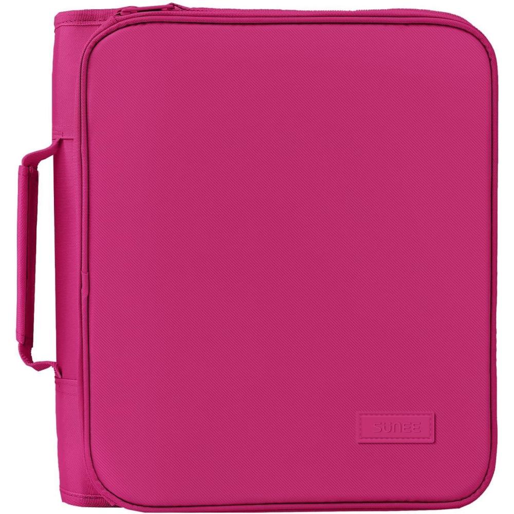 image:imageSUNEE Zipper Binder Bag with Handle 2Inch 3Ring ORing 5Tab Expanding File Folder MultiPocket Organizer Binder for Middle School Berry Pink