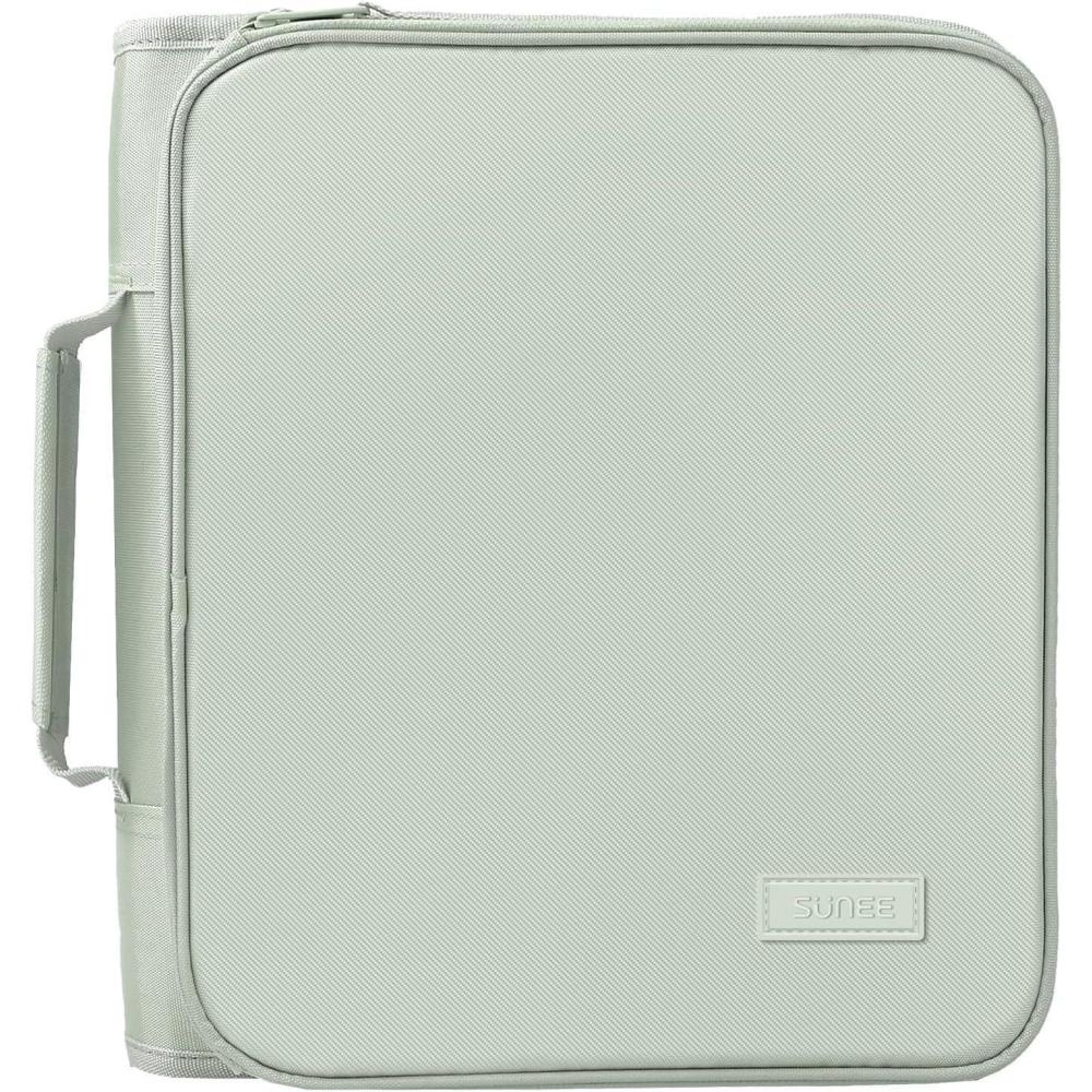 image:imageSUNEE Zipper Binder Bag with Handle 2Inch 3Ring ORing 5Tab Expanding File Folder MultiPocket Organizer Binder for Middle School Sage Green