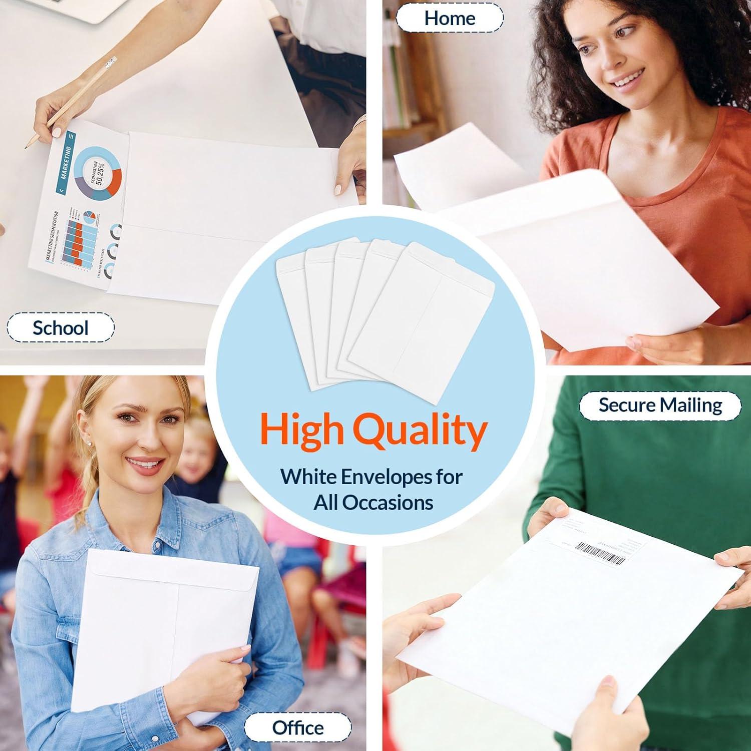 image:imageSUNEE Envelopes 9x12 Self Seal Catalog Mailing Envelopes 9x12 28LB White Kraft Paper Large Document Envelopes for Office Business Shipping 100 Pack10x13