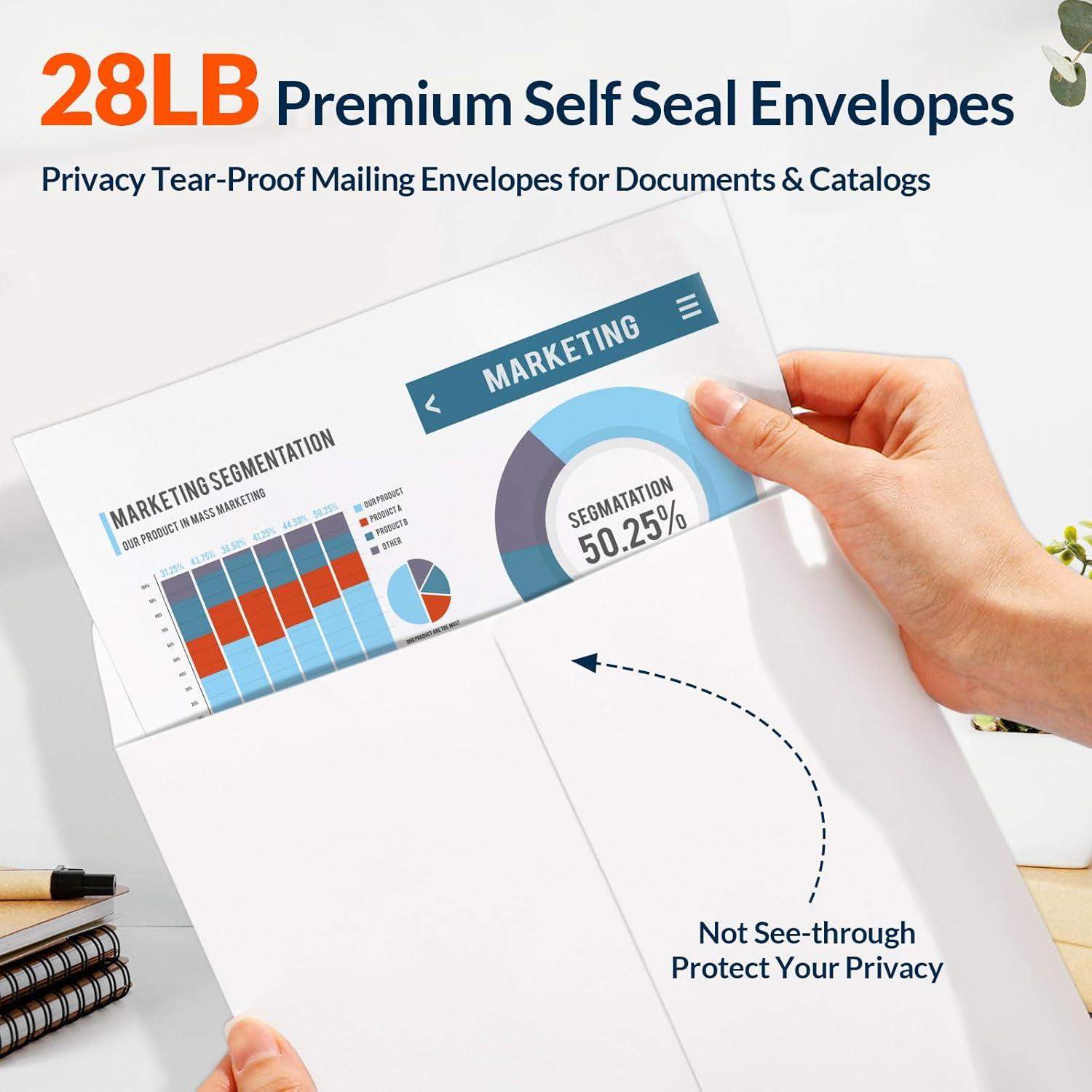 image:imageSUNEE Envelopes 9x12 Self Seal Catalog Mailing Envelopes 9x12 28LB White Kraft Paper Large Document Envelopes for Office Business Shipping 100 Pack10x13