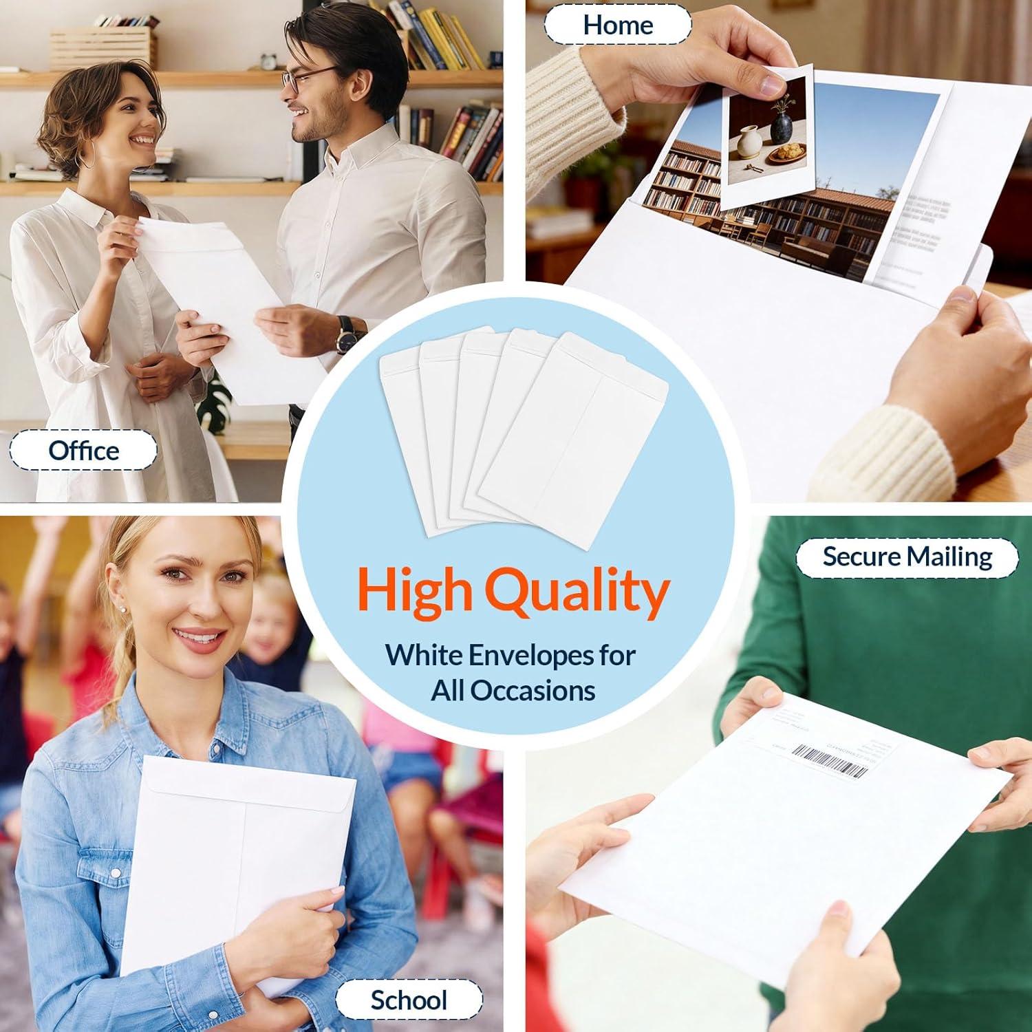 image:imageSUNEE Envelopes 9x12 Self Seal Catalog Mailing Envelopes 9x12 28LB White Kraft Paper Large Document Envelopes for Office Business Shipping 100 Pack9x12