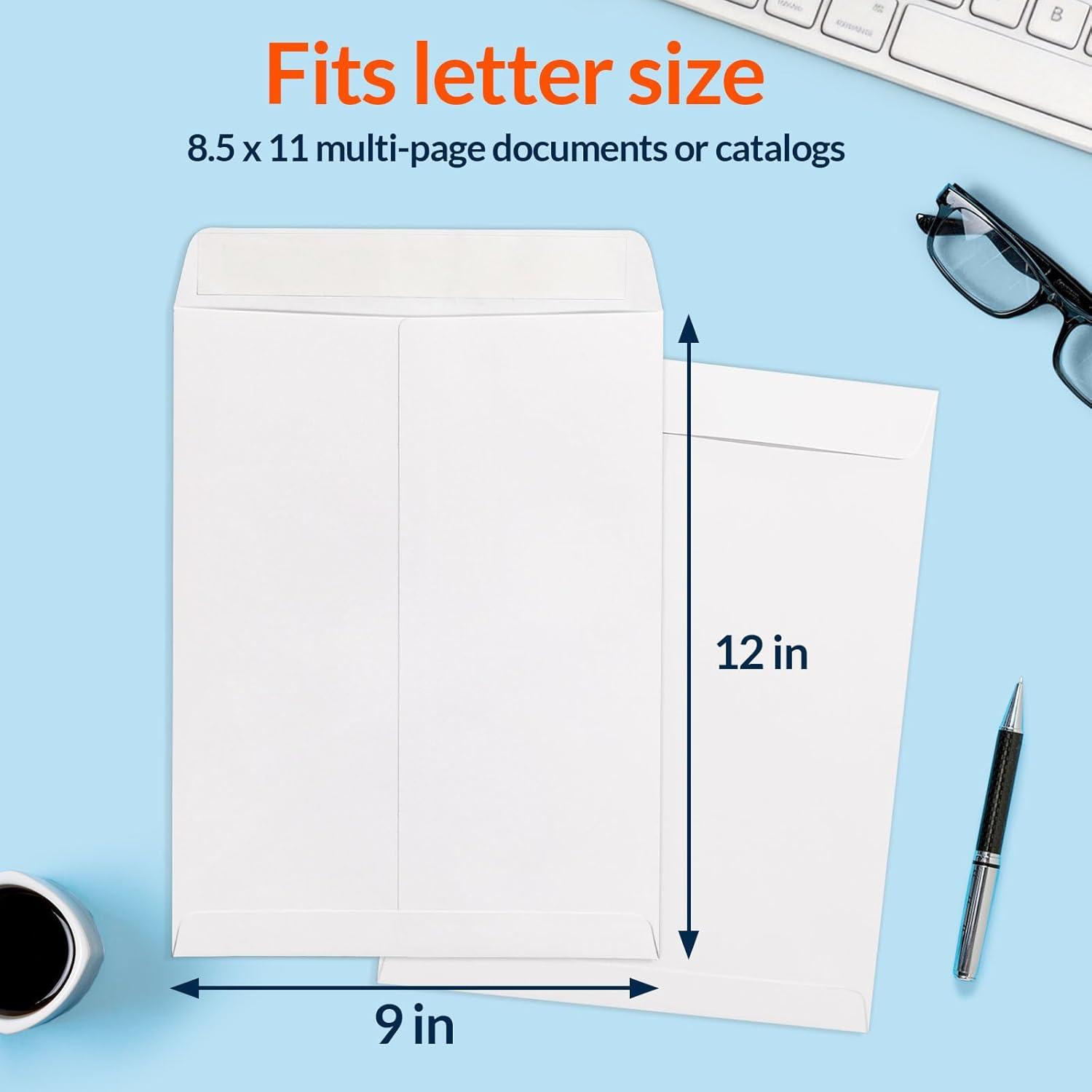 image:imageSUNEE Envelopes 9x12 Self Seal Catalog Mailing Envelopes 9x12 28LB White Kraft Paper Large Document Envelopes for Office Business Shipping 100 Pack9x12