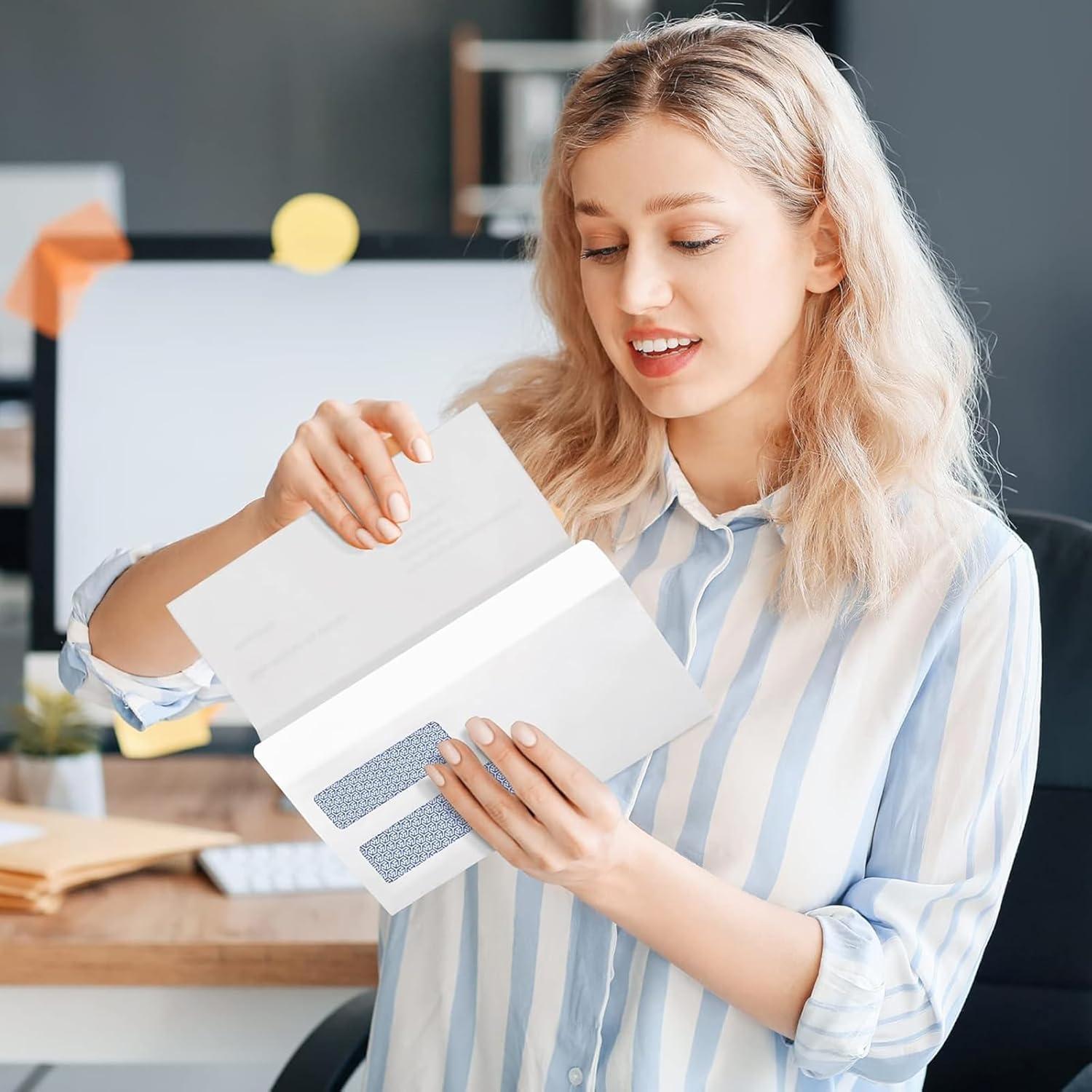 image:imageSUNEE Envelopes Self Seal 10 Double Window Envelopes 500 Pack Security Tint Self Seal Closure Fits Standard Business Checks 418 x 912 Letter Envelope for Invoices amp Mailings 24LBDouble Window