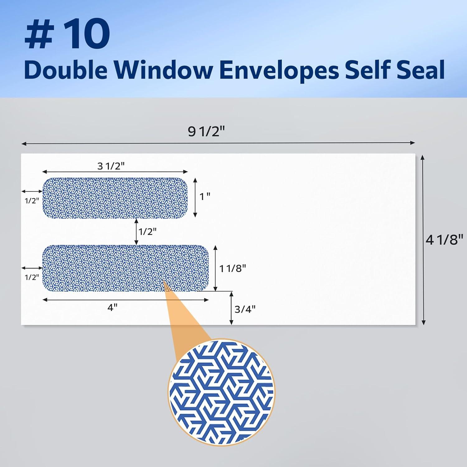 image:imageSUNEE Envelopes Self Seal 10 Double Window Envelopes 500 Pack Security Tint Self Seal Closure Fits Standard Business Checks 418 x 912 Letter Envelope for Invoices amp Mailings 24LBDouble Window