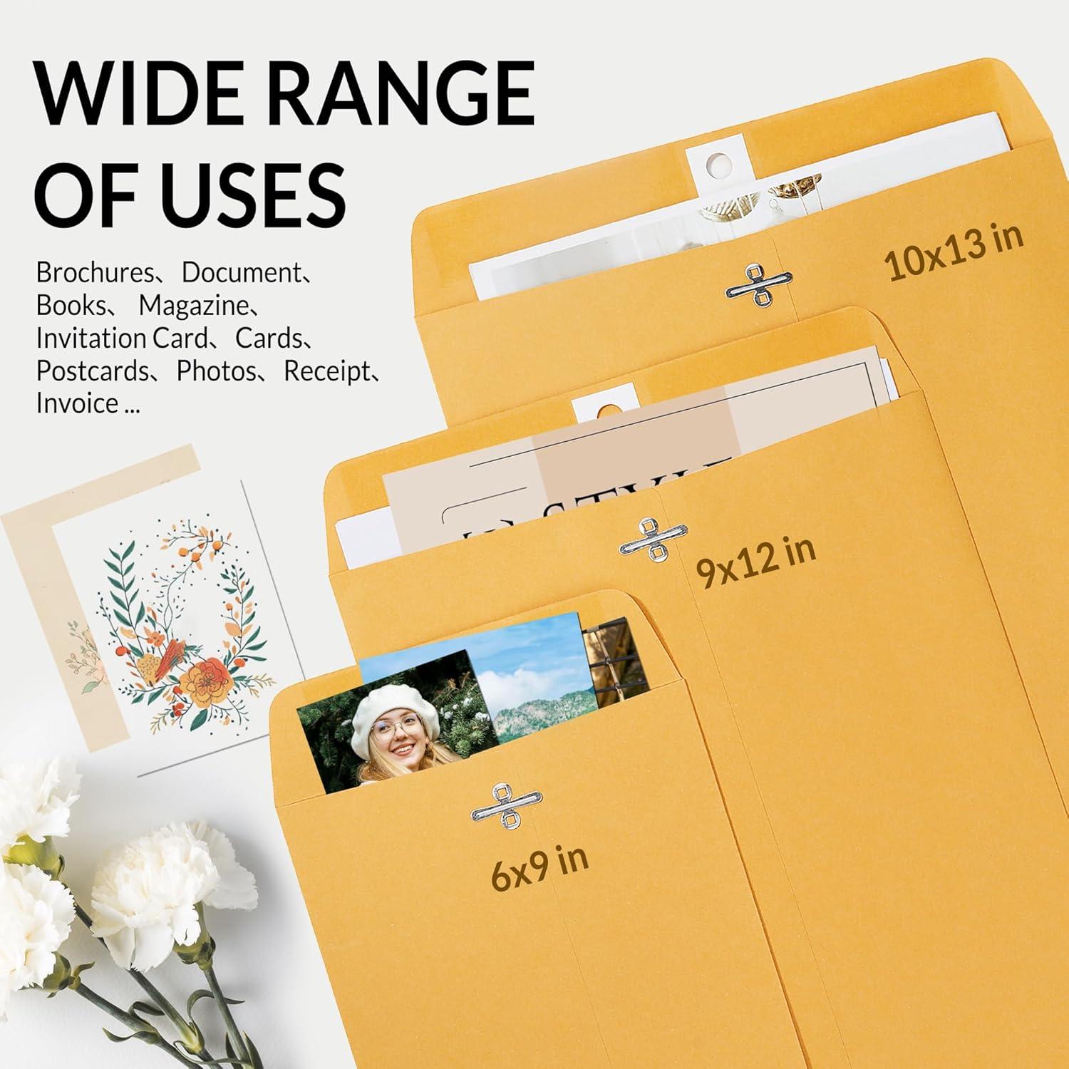 image:imageSUNEE Envelops 9x12 Brown Kraft Envelopes with Clasp Closure 28lb Paper Mailing Envelopes 100 Count Great for Filing Storing or Mailing Documents10x13