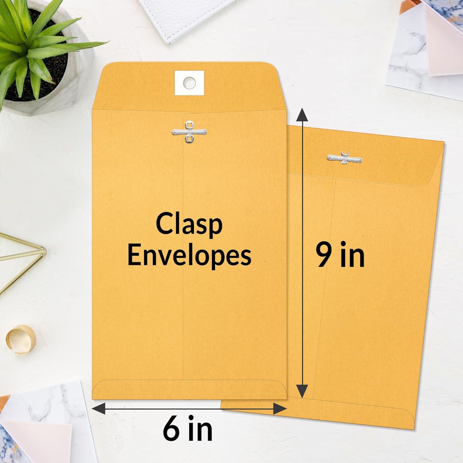 image:imageSUNEE Envelops 9x12 Brown Kraft Envelopes with Clasp Closure 28lb Paper Mailing Envelopes 100 Count Great for Filing Storing or Mailing Documents6x9