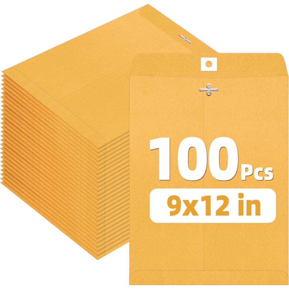image:imageSUNEE Envelops 9x12 Brown Kraft Envelopes with Clasp Closure 28lb Paper Mailing Envelopes 100 Count Great for Filing Storing or Mailing Documents9x12