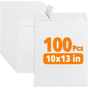image:imageSUNEE Envelopes 9x12 Self Seal Catalog Mailing Envelopes 9x12 28LB White Kraft Paper Large Document Envelopes for Office Business Shipping 100 Pack10x13