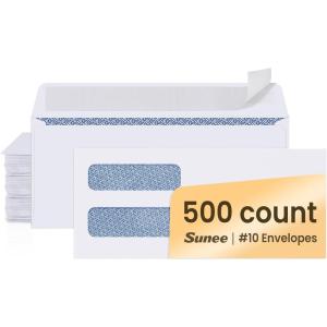 image:imageSUNEE Envelopes Self Seal  10 Double Window Envelopes 500 Pack Security Tint Self Seal Closure Fits Standard Business Checks 418 x 912 Letter Envelope for Invoices amp Mailings 24LBDouble Window