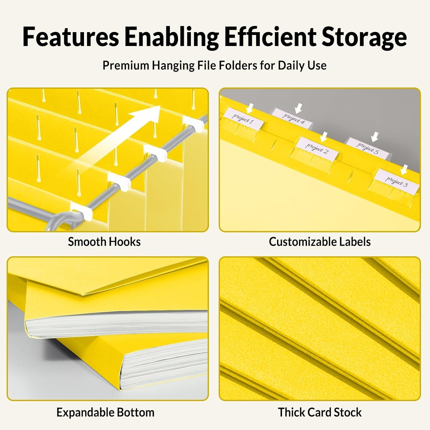 image:imageSUNEE Hanging File Folders 25 Pack Letter Size Hanging File Folders with 15Cut Tabs Ideal for Home and Office Organization and Papers ClassificationYellowYellow